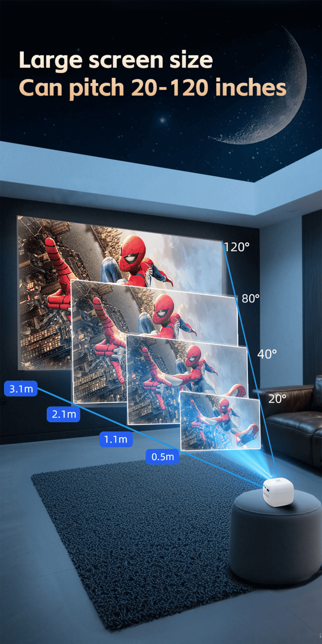 WinBridge Q8 Smart Projector 1080p Full HD Portable Mini Projector with WiFi,Bluetooth,HDMI&USB,Auto Focus and Auto Keystone Correction - WinBridge