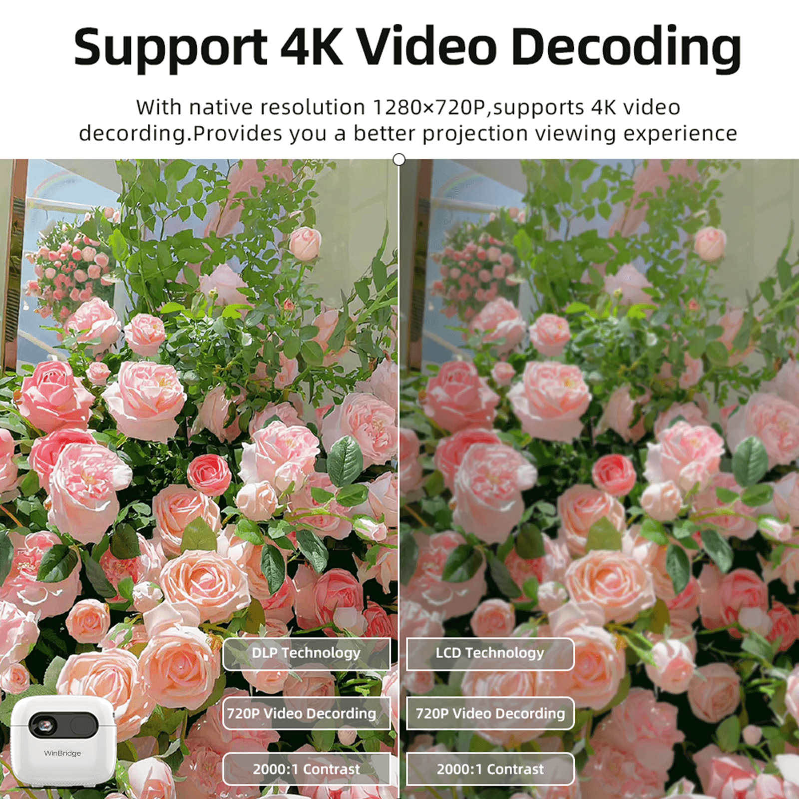 WinBridge Q8 Smart Projector 1080p Full HD Portable Mini Projector with WiFi,Bluetooth,HDMI&USB,Auto Focus and Auto Keystone Correction - WinBridge