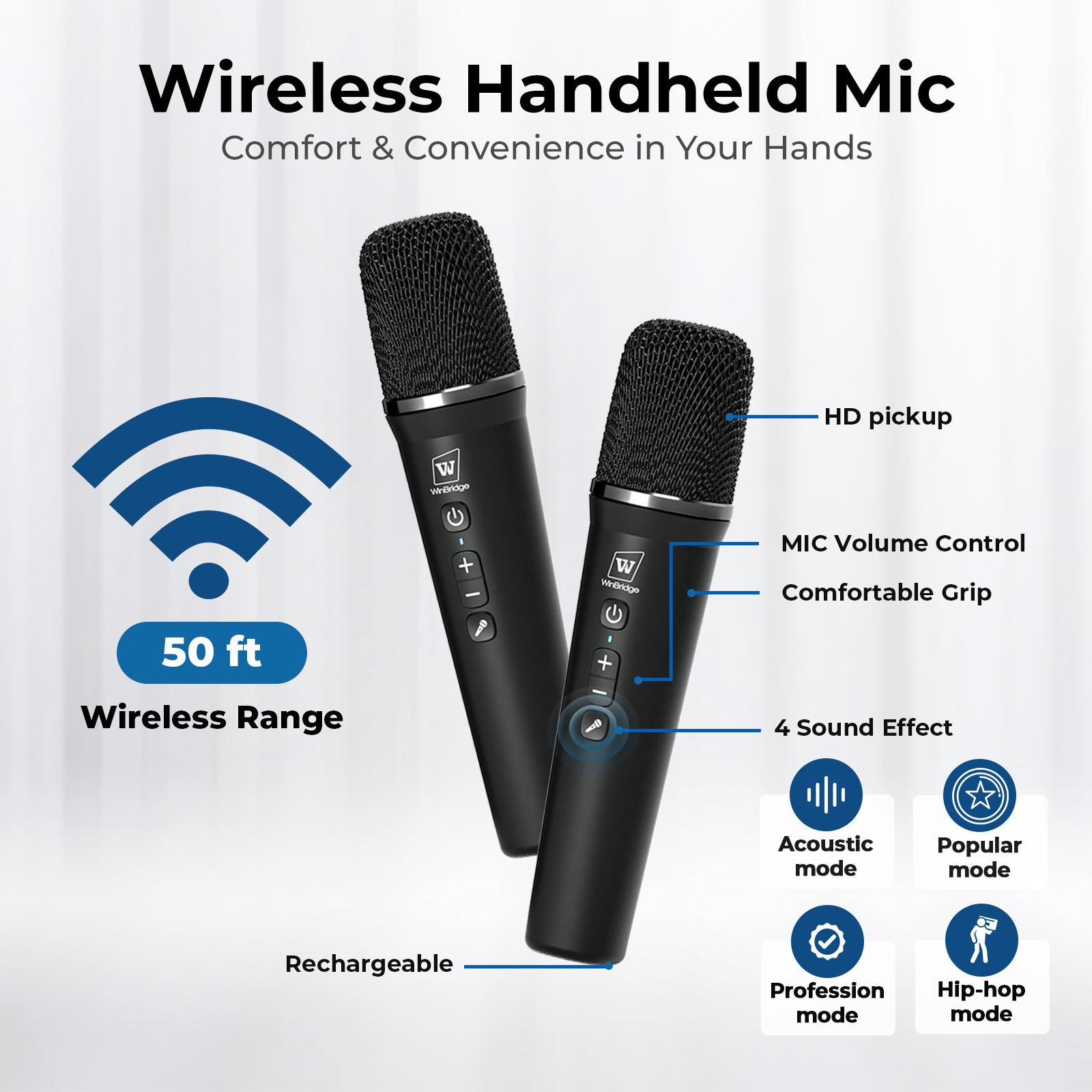 WinBridge S100 Pro Voice Amplifier with 2 Wireless Microphones, 70W Portable Bluetooth Speaker with Mic, Small PA Speaker System, Karaoke Machine for Teachers, Public Speaking, Events, Singing - WinBridge