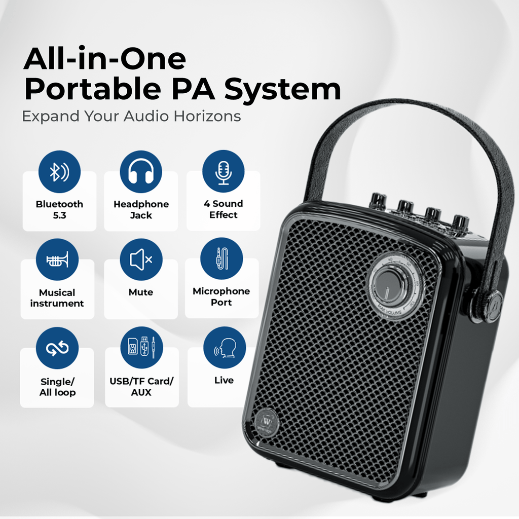WinBridge S100 Pro Voice Amplifier with 2 Wireless Microphones, 70W Portable Bluetooth Speaker with Mic, Small PA Speaker System, Karaoke Machine for Teachers, Public Speaking, Events, Singing - WinBridge