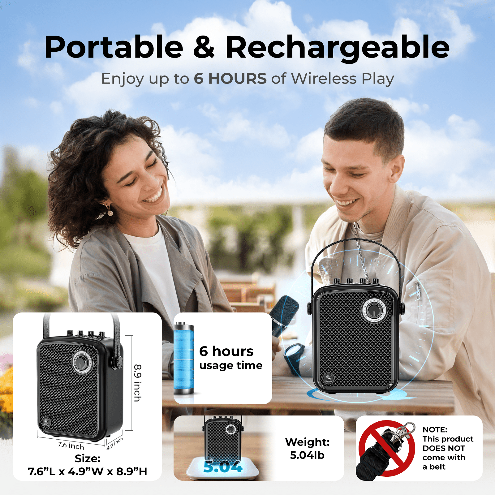 WinBridge S100 Pro Voice Amplifier with 2 Wireless Microphones, 70W Portable Bluetooth Speaker with Mic, Small PA Speaker System, Karaoke Machine for Teachers, Public Speaking, Events, Singing - WinBridge
