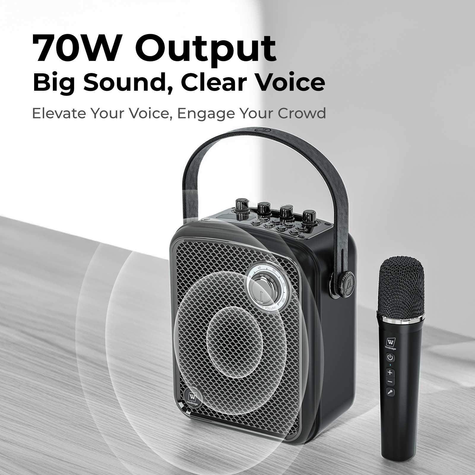 WinBridge S100 Wireless Voice Amplifier with Handheld Microphone 70W Multifunctional Portable Bluetooth Pa System for Teachers, Karaoke Speaker and Mic System Supports Guitar, Monitoring and Live - WinBridge