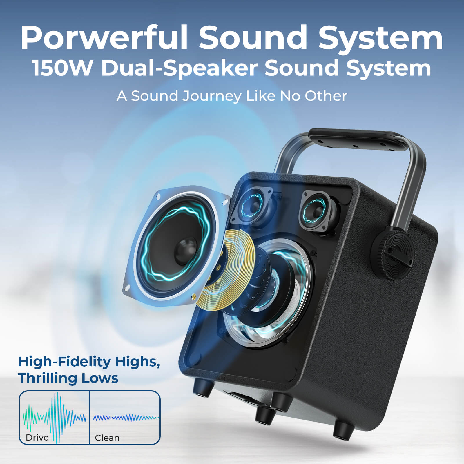 WinBridge S200 150W High - Power Karaoke Machine with 2 Wireless Microphones, Premium Voice Amplifier/PA System, Portable Bluetooth Speaker with Microphone for Party, Outdoor, Classroom, Singing, Guitar Amp - WinBridge