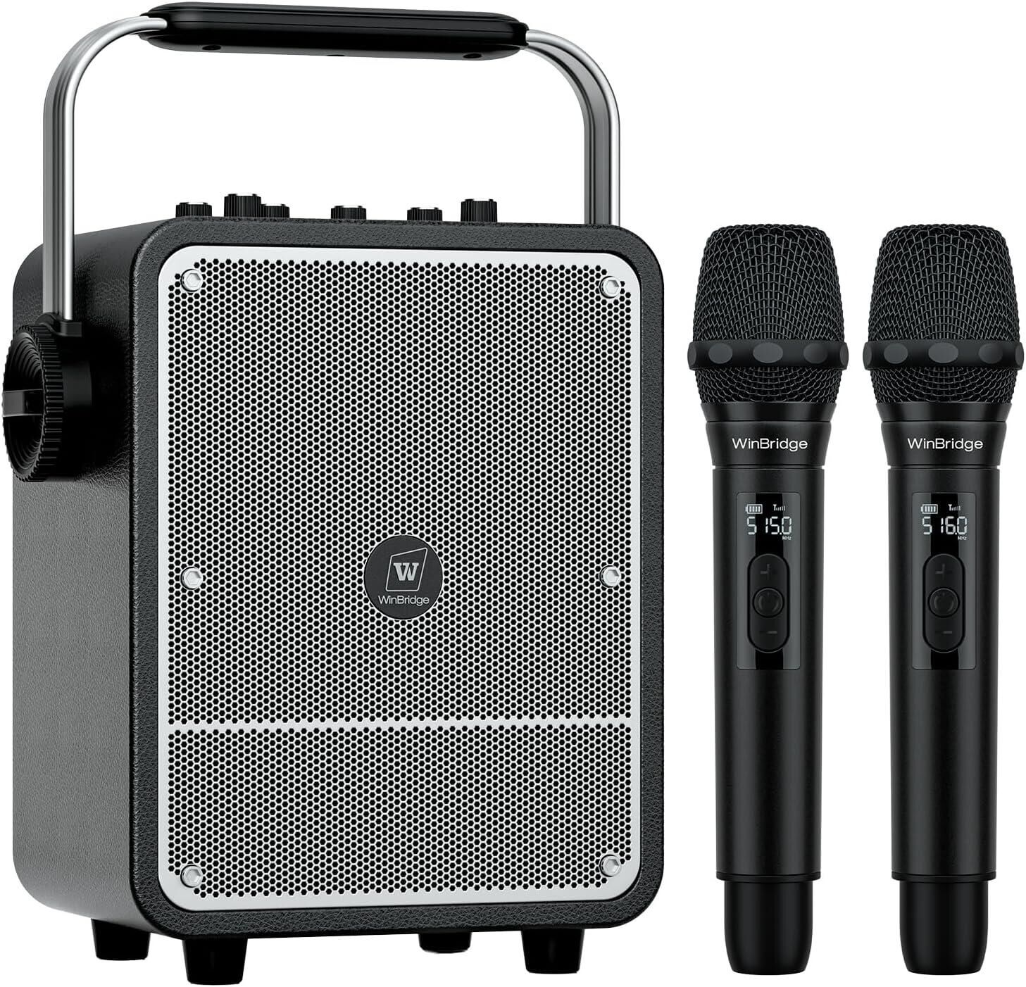 WinBridge S200 150W Powerful Portable Speaker with 2 Wireless Microphones, Premium Sound Karaoke Machine with Singing Mics, Voice Amplifier PA System Bluetooth Speaker Support BT/USB/TF Card/Aux, Guitar Amp - WinBridge