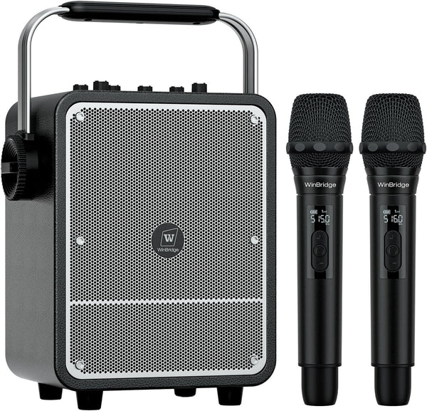 WinBridge S200 150W Powerful Portable Speaker with 2 Wireless Microphones, Premium Sound Karaoke Machine with Singing Mics, Voice Amplifier PA System Bluetooth Speaker Support BT/USB/TF Card/Aux, Guitar Amp - WinBridge
