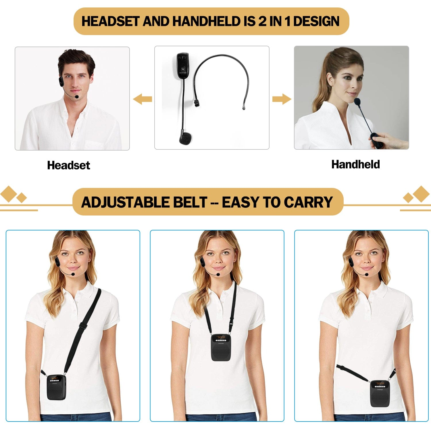 WinBridge S278UHF Portable Voice Amplifier Wireless & Wired Headset Microphone Speaker Mini Lightweight Personal Classroom Mic for Teachers Supports AUX Input,Bluetooth 5.0,Recording - WinBridge