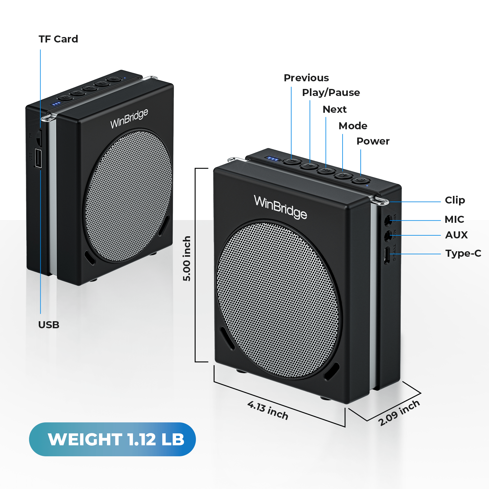 WinBridge S90 Voice Amplifier with 2 Wireless Handheld Microphones, 30W Portable PA System Speaker, HD Clear Sound & Powerful Bass, Bluetooth Mic & Karaoke Machine for Teachers, Tour Guide, Singing - WinBridge