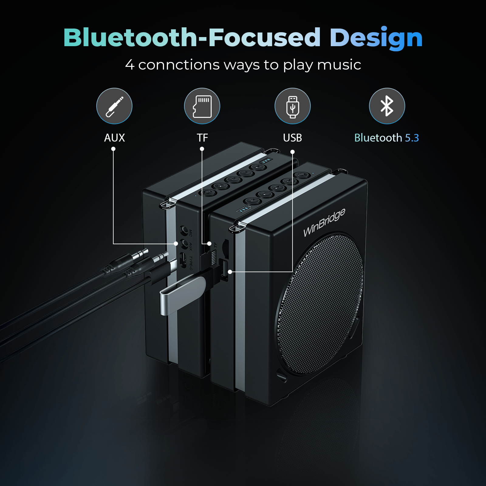 WinBridge S90 Voice Amplifier with 2 Wireless Handheld Microphones, 30W Portable PA System Speaker, HD Clear Sound & Powerful Bass, Bluetooth Mic & Karaoke Machine for Teachers, Tour Guide, Singing - WinBridge