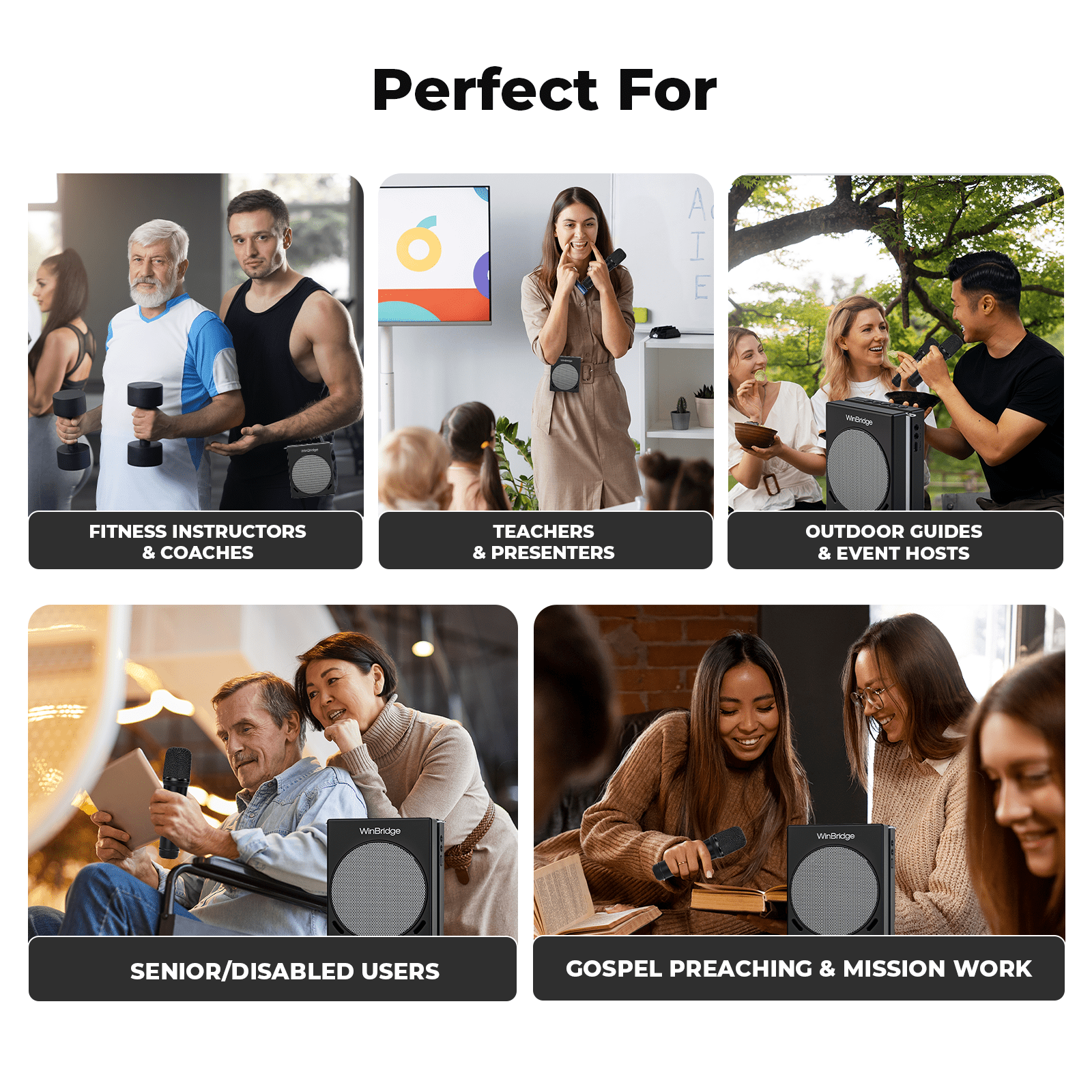 WinBridge S90 Voice Amplifier with 2 Wireless Handheld Microphones, 30W Portable PA System Speaker, HD Clear Sound & Powerful Bass, Bluetooth Mic & Karaoke Machine for Teachers, Tour Guide, Singing - WinBridge