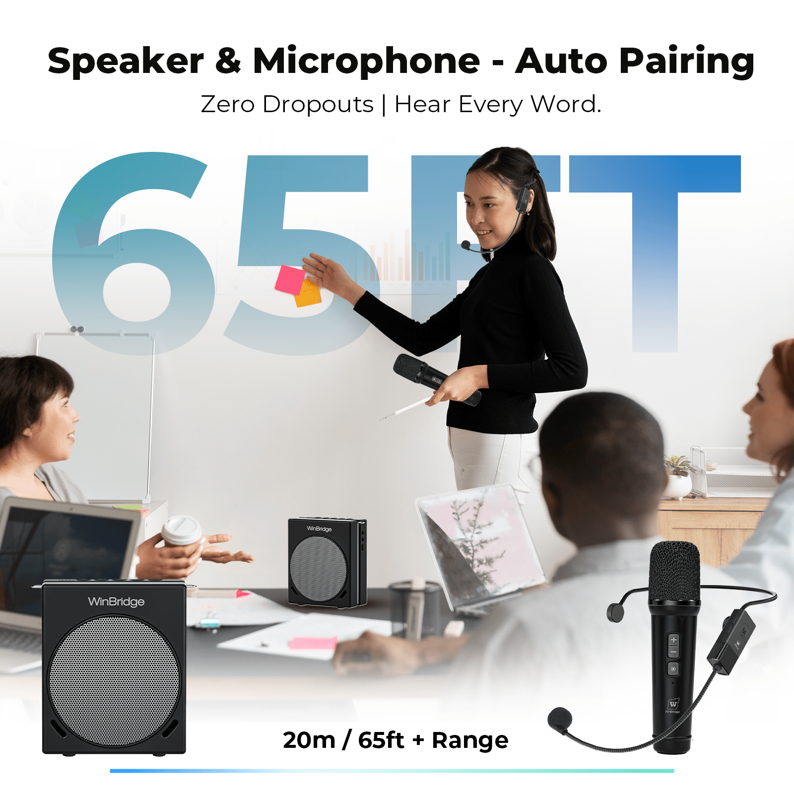 WinBridge S91 Voice Amplifier & Karaoke Machine, 30W Portable PA System with 2 Wireless Microphones, HD Clear Sound Bluetooth Speaker for Teachers, Tour Guide, Singing, Home Party,Big Sound Small Body - WinBridge