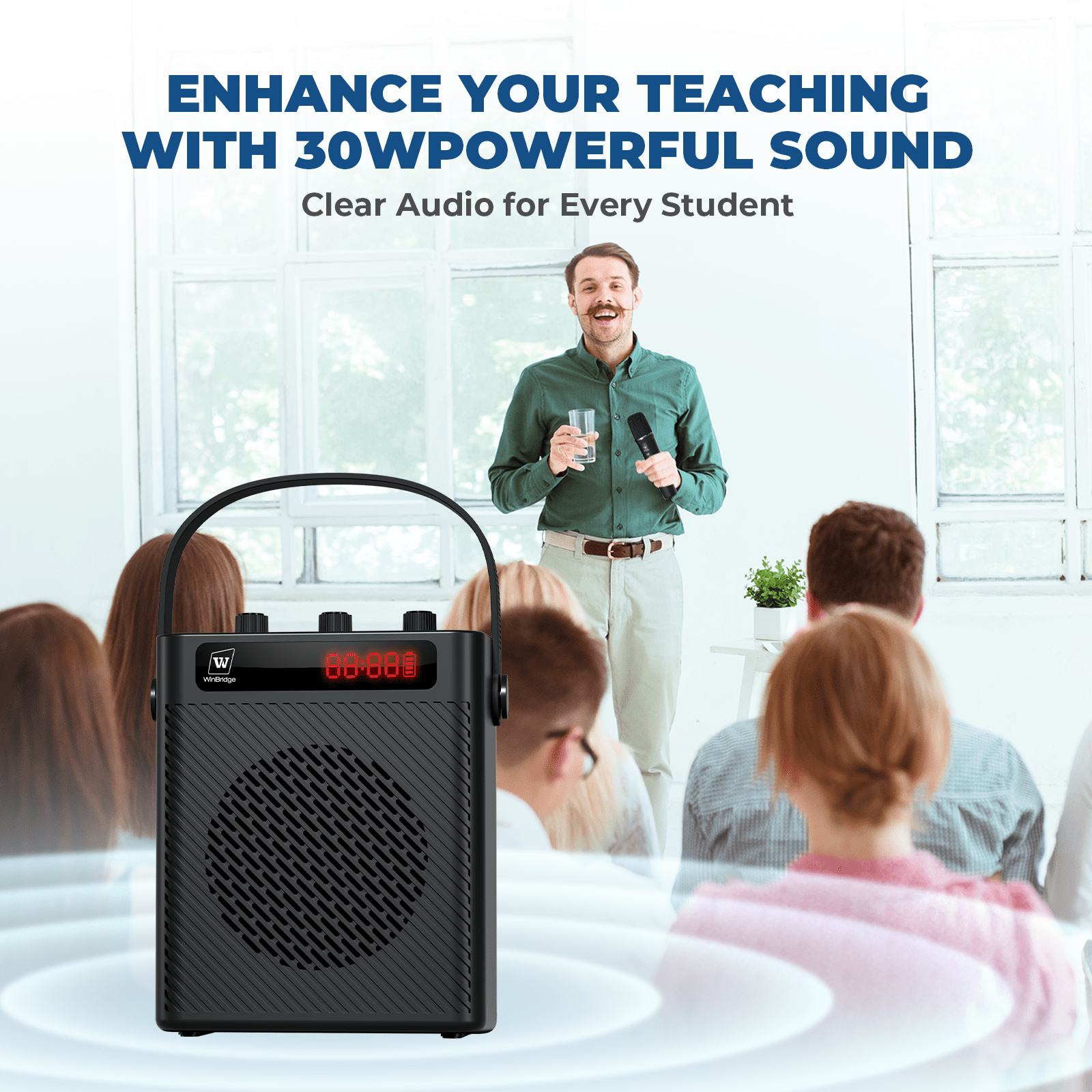WinBridge S93 Pro Voice Amplifier with Wireless Microphone & Speaker - Portable Mini Bluetooth PA System with Handheld Mic, 30W Ultra - Light Rechargeable Megaphone for Teachers, Speech & Events - WinBridge
