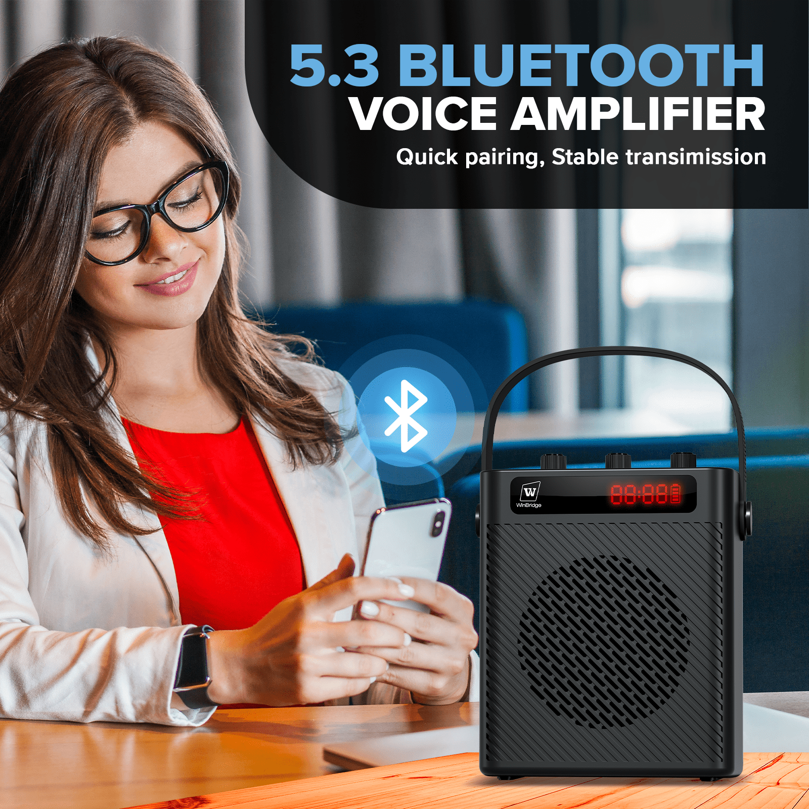 WinBridge S95 Bluetooth 5.3 Voice Amplifier with Wireless Headset Mirophone&Handheld Mic, 4 Sound Effects, Personal Megaphone Pa System Speaker for Teachers Indoor Outdoor Party - WinBridge