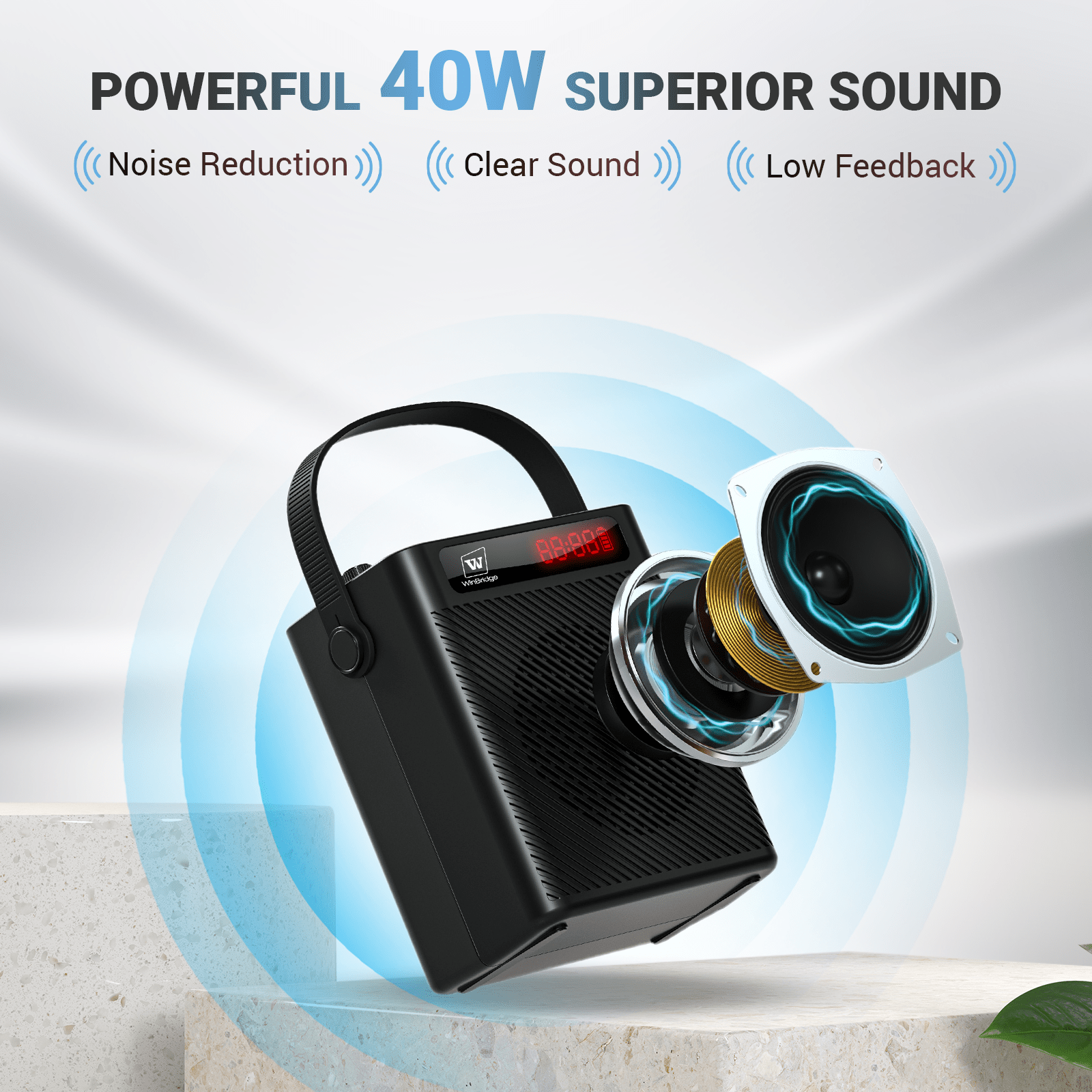 WinBridge S95 Bluetooth 5.3 Voice Amplifier with Wireless Headset Mirophone&Handheld Mic, 4 Sound Effects, Personal Megaphone Pa System Speaker for Teachers Indoor Outdoor Party - WinBridge