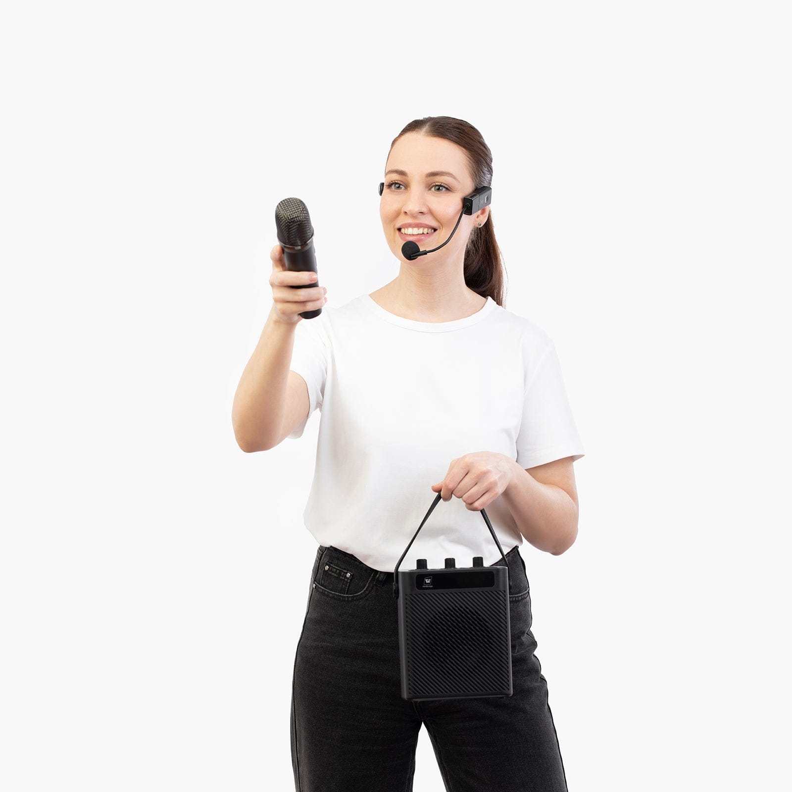 WinBridge S95 Bluetooth 5.3 Voice Amplifier with Wireless Headset Mirophone&Handheld Mic, 4 Sound Effects, Personal Megaphone Pa System Speaker for Teachers Indoor Outdoor Party - WinBridge