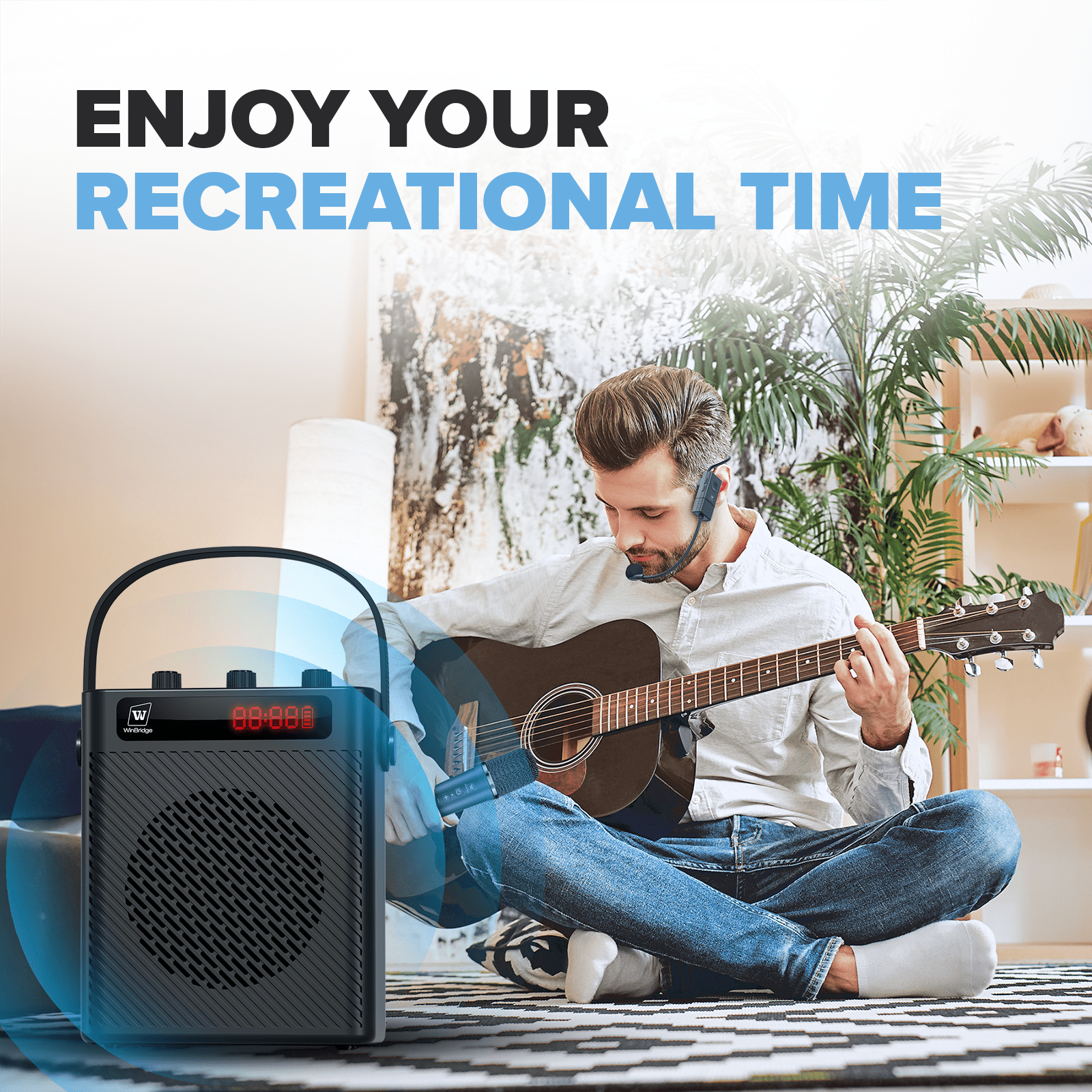 WinBridge S95 Bluetooth 5.3 Voice Amplifier with Wireless Headset Mirophone&Handheld Mic, 4 Sound Effects, Personal Megaphone Pa System Speaker for Teachers Indoor Outdoor Party - WinBridge