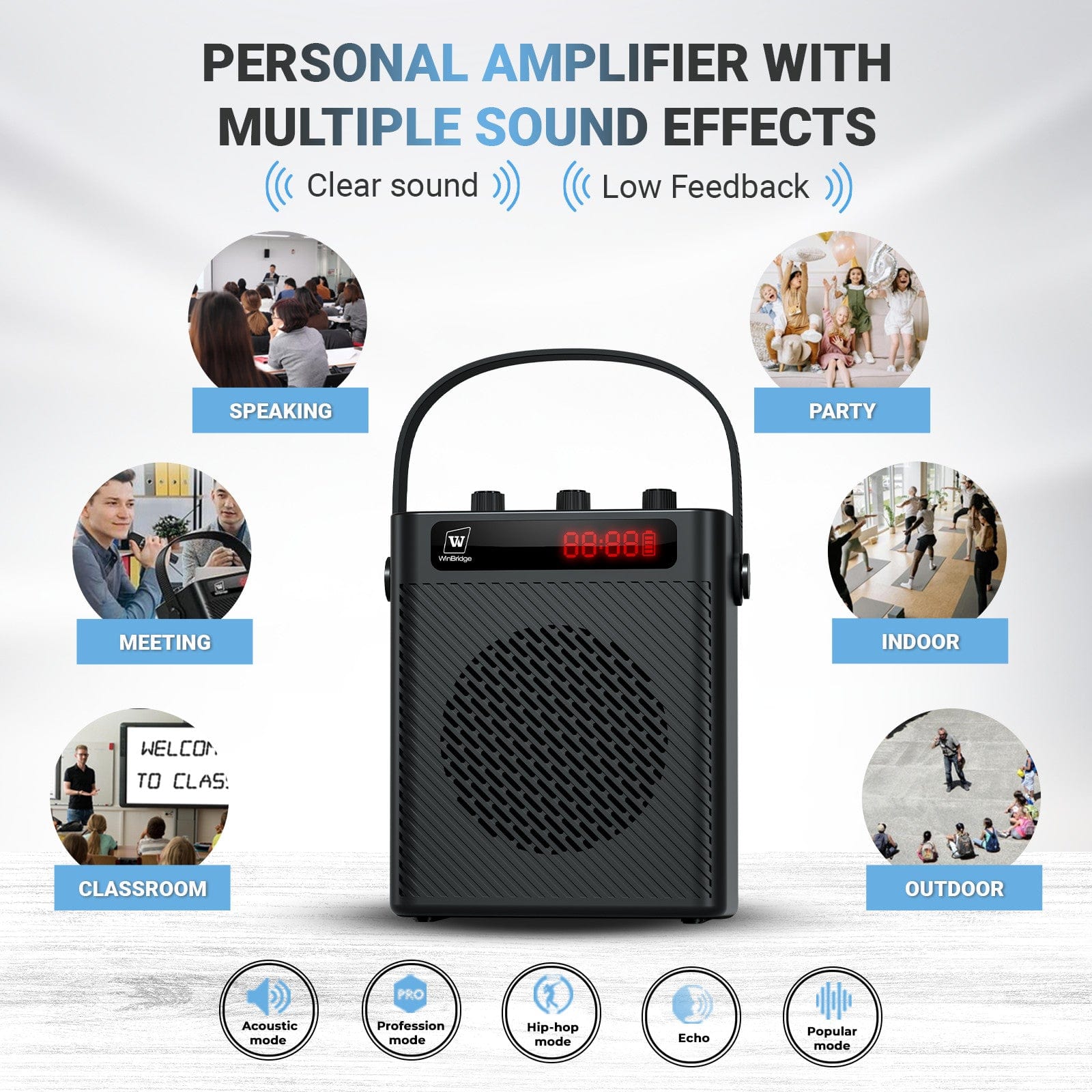 WinBridge S95 Bluetooth 5.3 Voice Amplifier with Wireless Headset Mirophone&Handheld Mic, 4 Sound Effects, Personal Megaphone Pa System Speaker for Teachers Indoor Outdoor Party - WinBridge