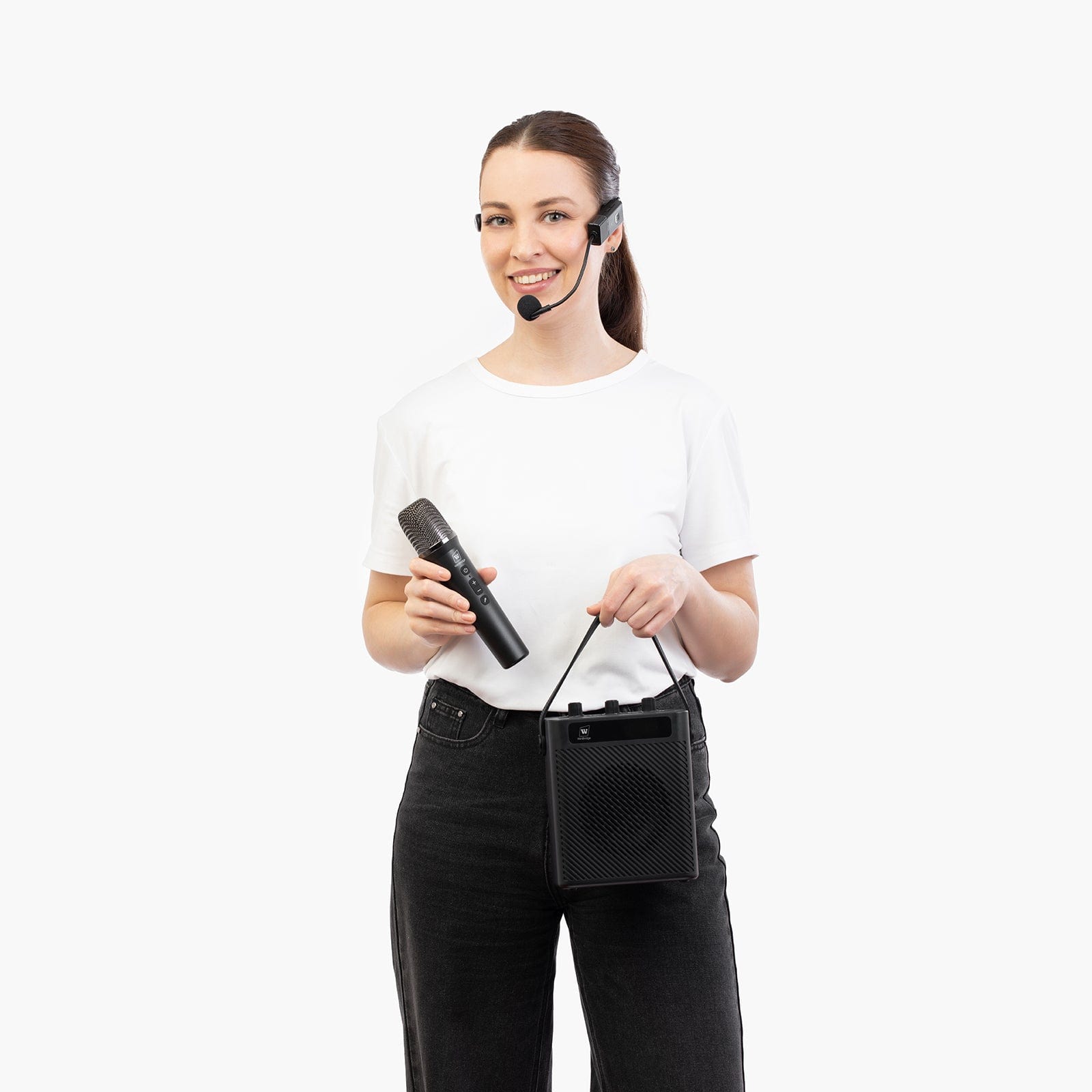 WinBridge S95 Bluetooth 5.3 Voice Amplifier with Wireless Headset Mirophone&Handheld Mic, 4 Sound Effects, Personal Megaphone Pa System Speaker for Teachers Indoor Outdoor Party - WinBridge