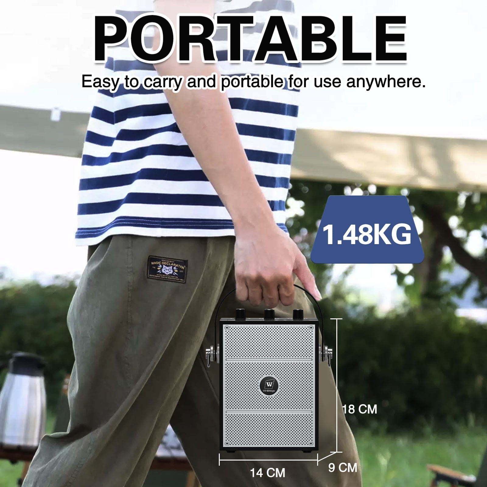 WinBridge S98 40W Wireless Voice Amplifier Portable Bluetooth 5.3 PA System with UHF Wireless Mic Headset, Echo, Easy Volume Control, Megaphone Speaker and Microphone Set for Teachers, Indoor/Outdoor Events - WinBridge