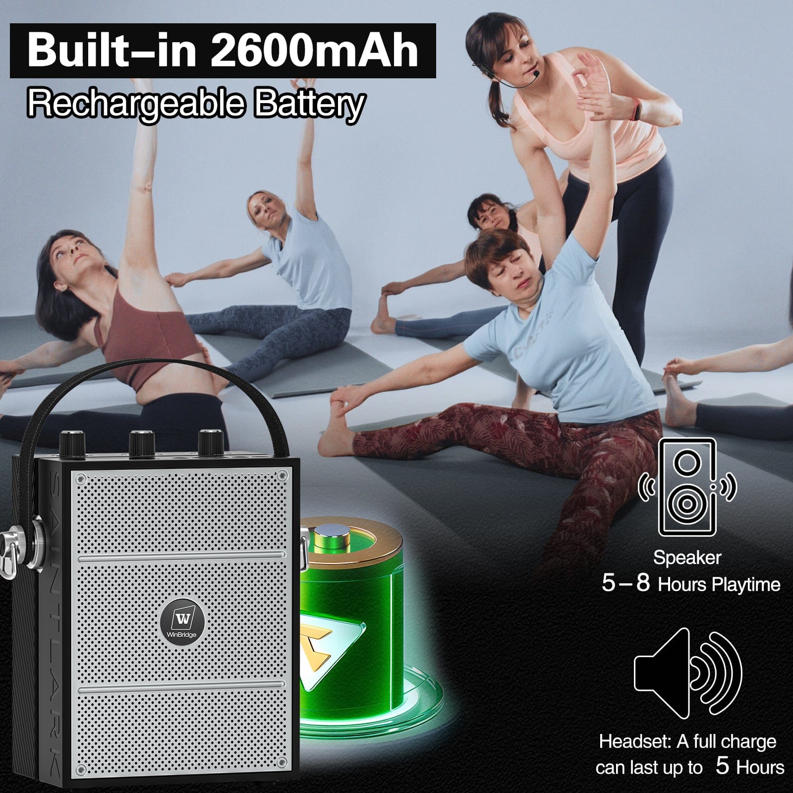 WinBridge S98 40W Wireless Voice Amplifier Portable Bluetooth 5.3 PA System with UHF Wireless Mic Headset, Echo, Easy Volume Control, Megaphone Speaker and Microphone Set for Teachers, Indoor/Outdoor Events - WinBridge