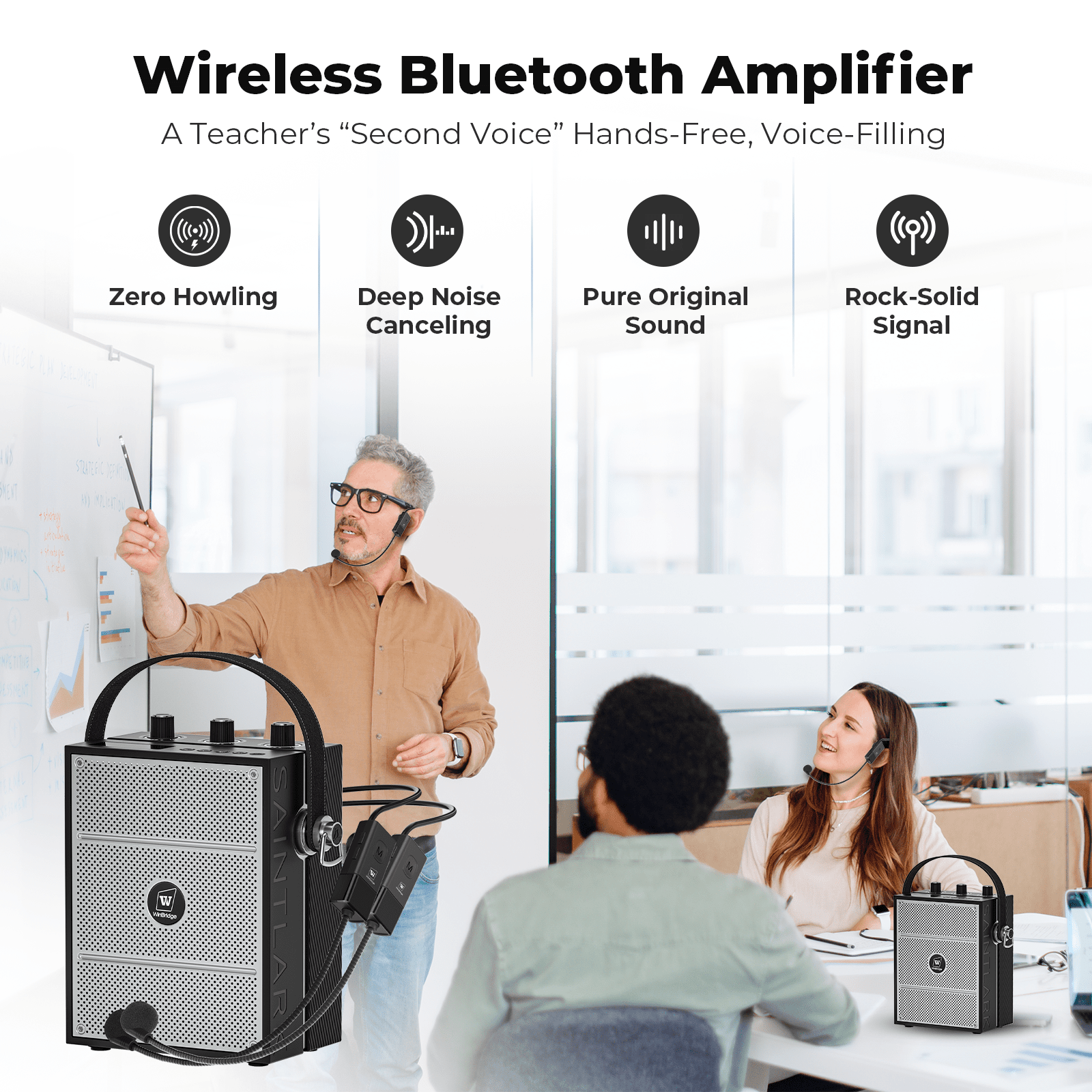 WinBridge S98 Plus 50W Voice Amplifier with 2 Headset Microphones,Microphone with Speaker, Portable Sound System with Microphone,Bluetooth Speaker Megaphone for Teachers, Classroom, Outdoor, Events - WinBridge