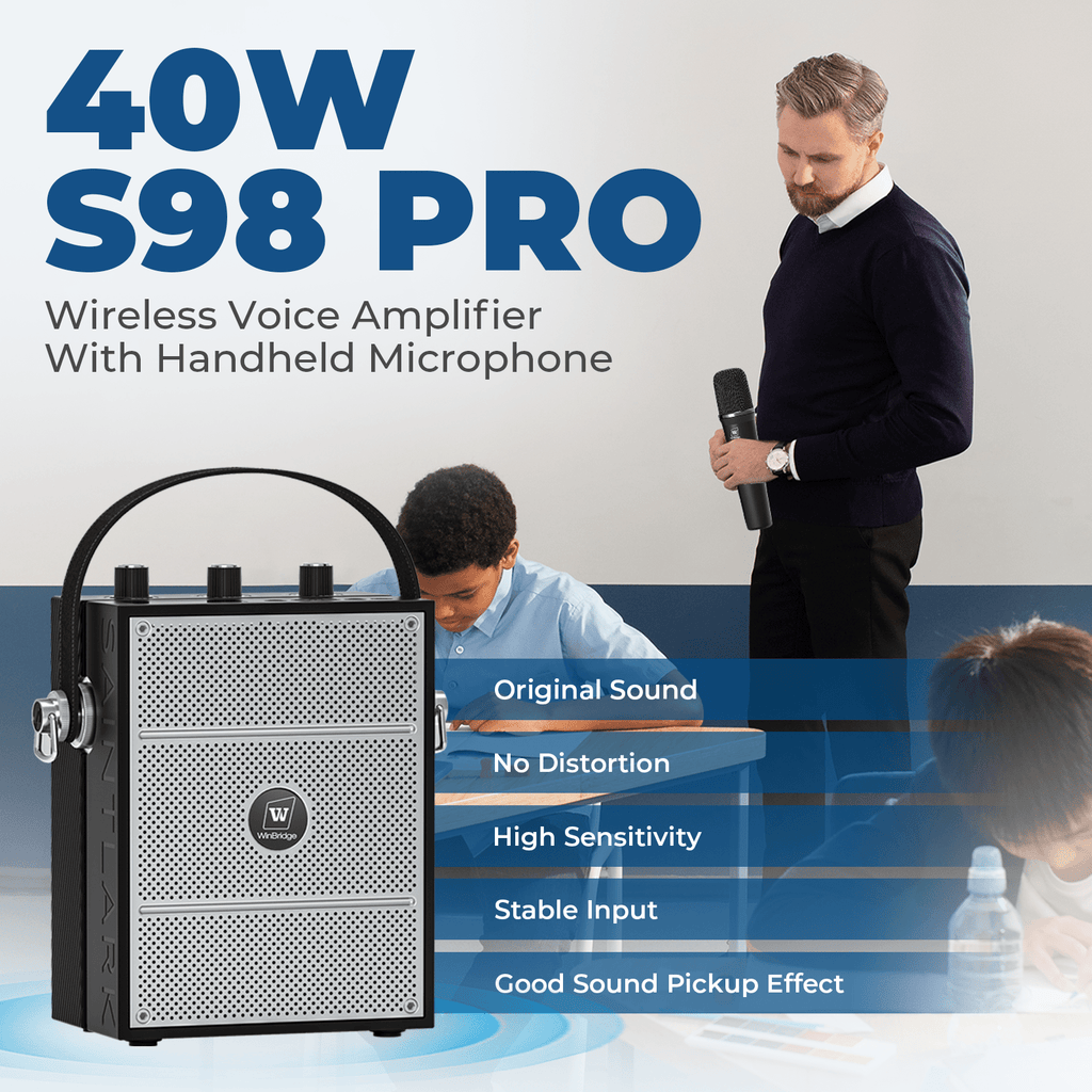 WinBridge S98 Pro Wireless Voice Amplifier with Handheld Microphone, Portable Speaker and Microphones for Teachers & Events, Wireless Karaoke Mic for Singing, PA System with Echo & Sound Effects - WinBridge