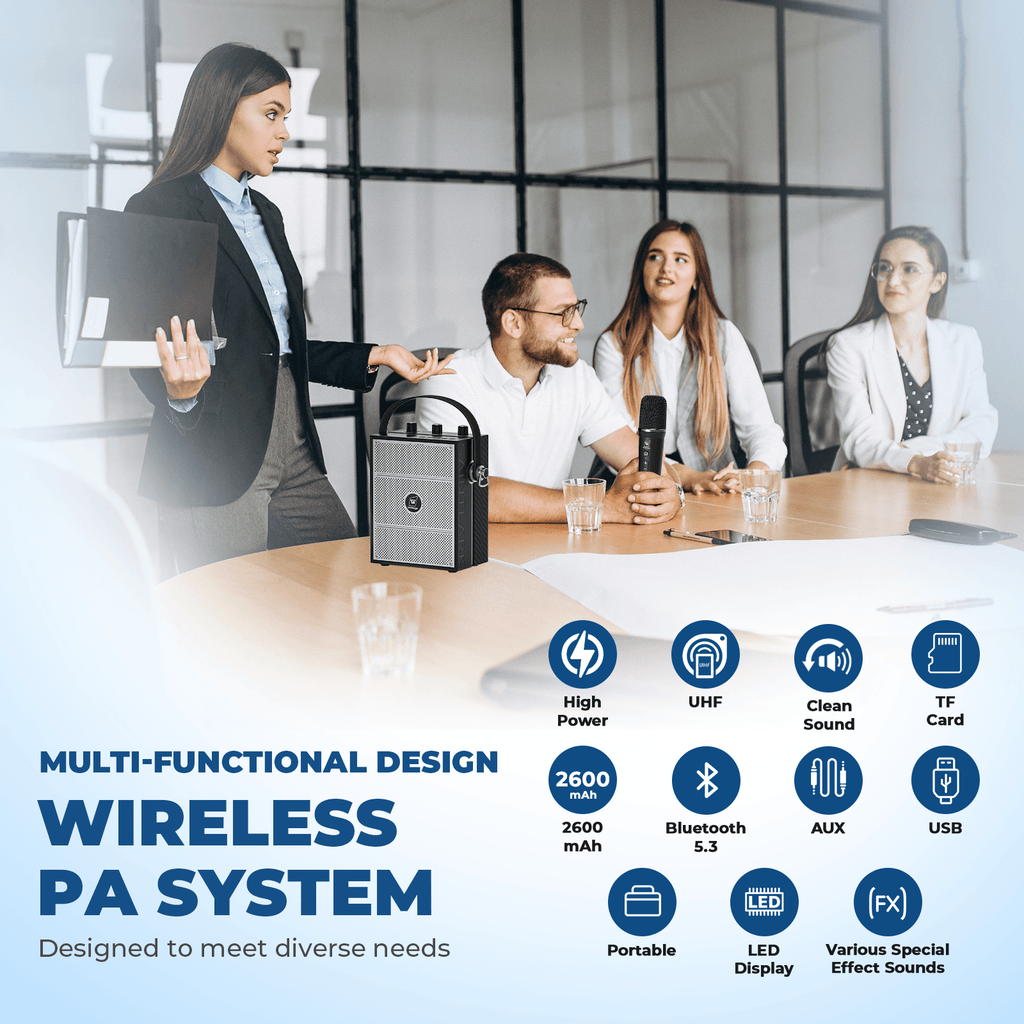 WinBridge S98 Pro Wireless Voice Amplifier with Handheld Microphone, Portable Speaker and Microphones for Teachers & Events, Wireless Karaoke Mic for Singing, PA System with Echo & Sound Effects - WinBridge