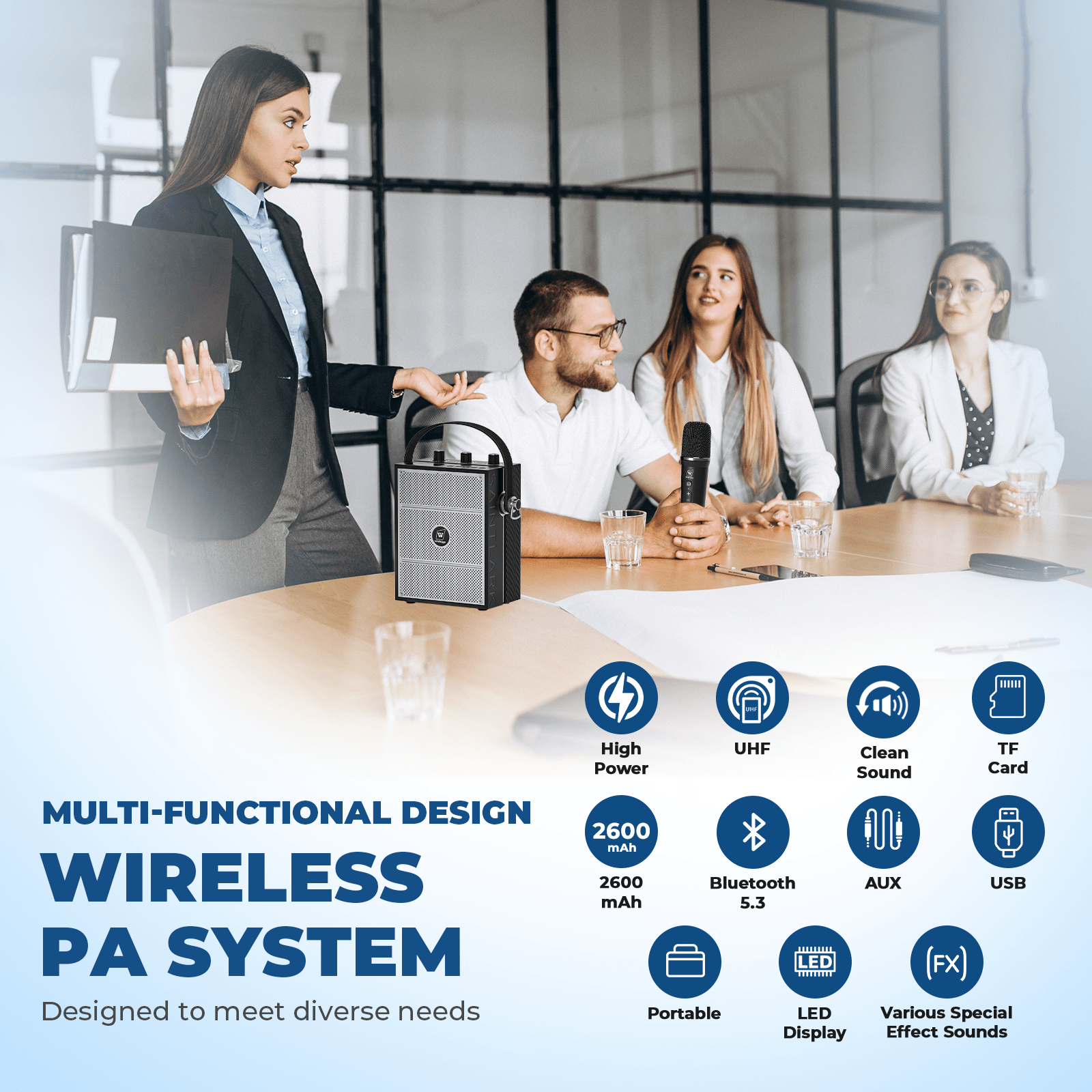 WinBridge S98 Pro Wireless Voice Amplifier with Handheld Microphone, Portable Speaker and Microphones for Teachers & Events, Wireless Karaoke Mic for Singing, PA System with Echo & Sound Effects - WinBridge