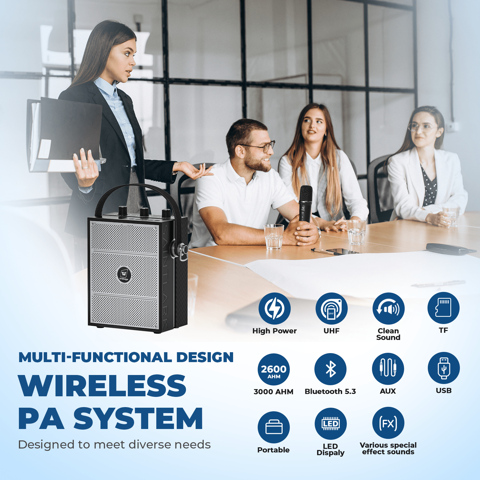 WinBridge S98 Pro Wireless Voice Amplifier with Handheld Microphone, Portable Speaker and Microphones for Teachers & Events, Wireless Karaoke Mic for Singing, PA System with Echo & Sound Effects - WinBridge