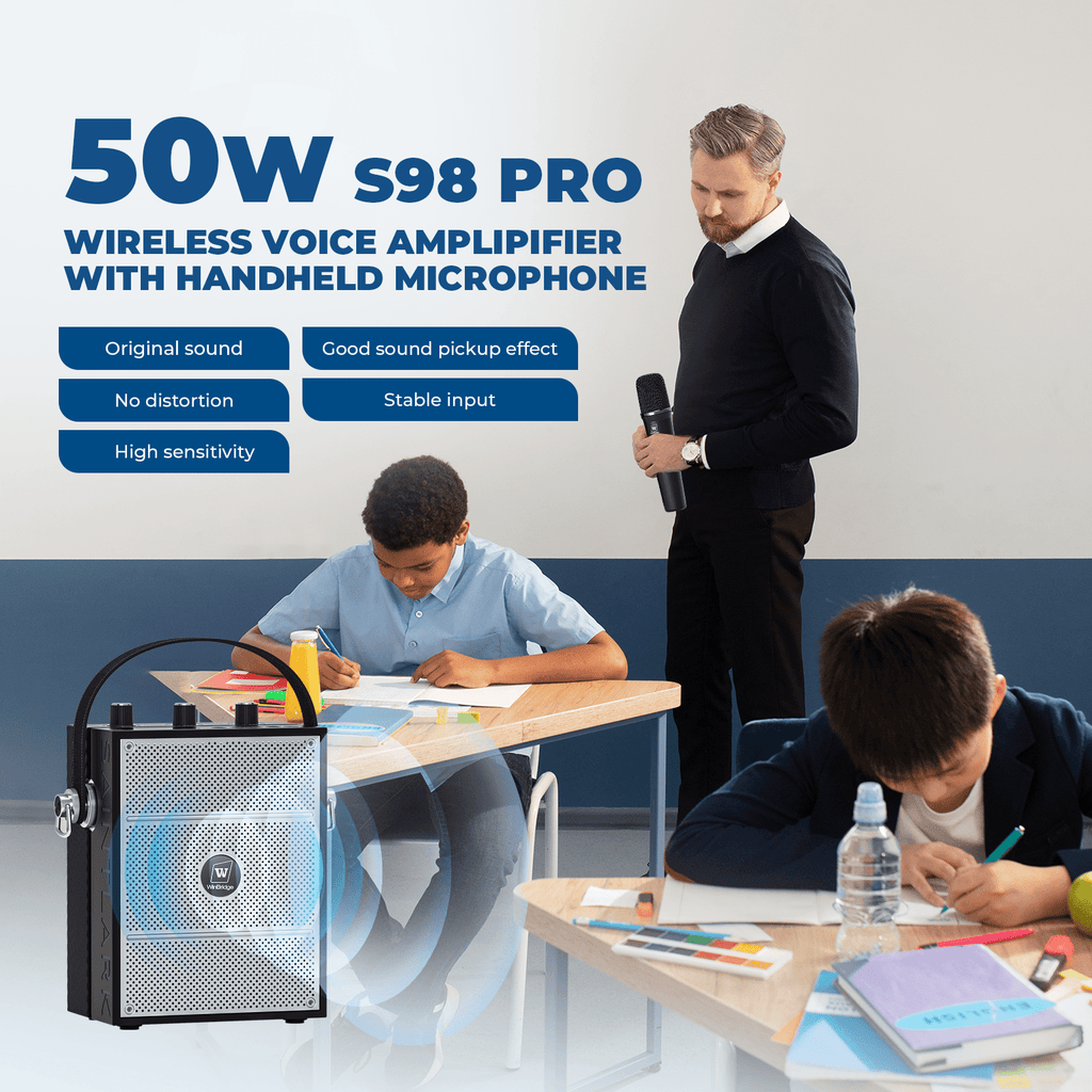 WinBridge S98 Pro Wireless Voice Amplifier with Handheld Microphone, Portable Speaker and Microphones for Teachers & Events, Wireless Karaoke Mic for Singing, PA System with Echo & Sound Effects - WinBridge