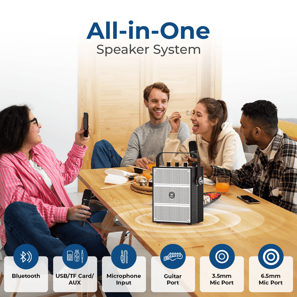 WinBridge S99 100W Powerful Wireless Voice Amplifier with Two Handheld Microphones for Teachers,Portable PA System with Sound Effects, Karaoke Speaker and Mic System Support Guitar Play - WinBridge