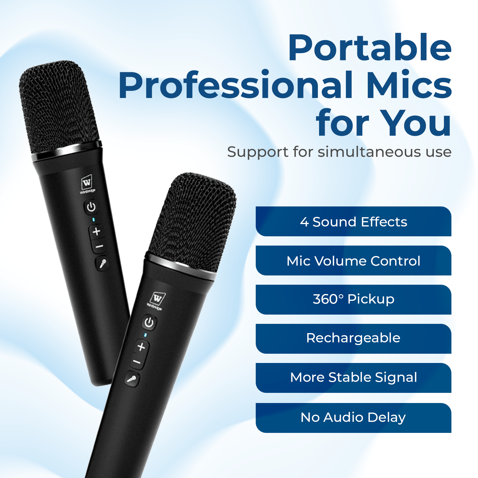 WinBridge S99 100W Powerful Wireless Voice Amplifier with Two Handheld Microphones for Teachers,Portable PA System with Sound Effects, Karaoke Speaker and Mic System Support Guitar Play - WinBridge