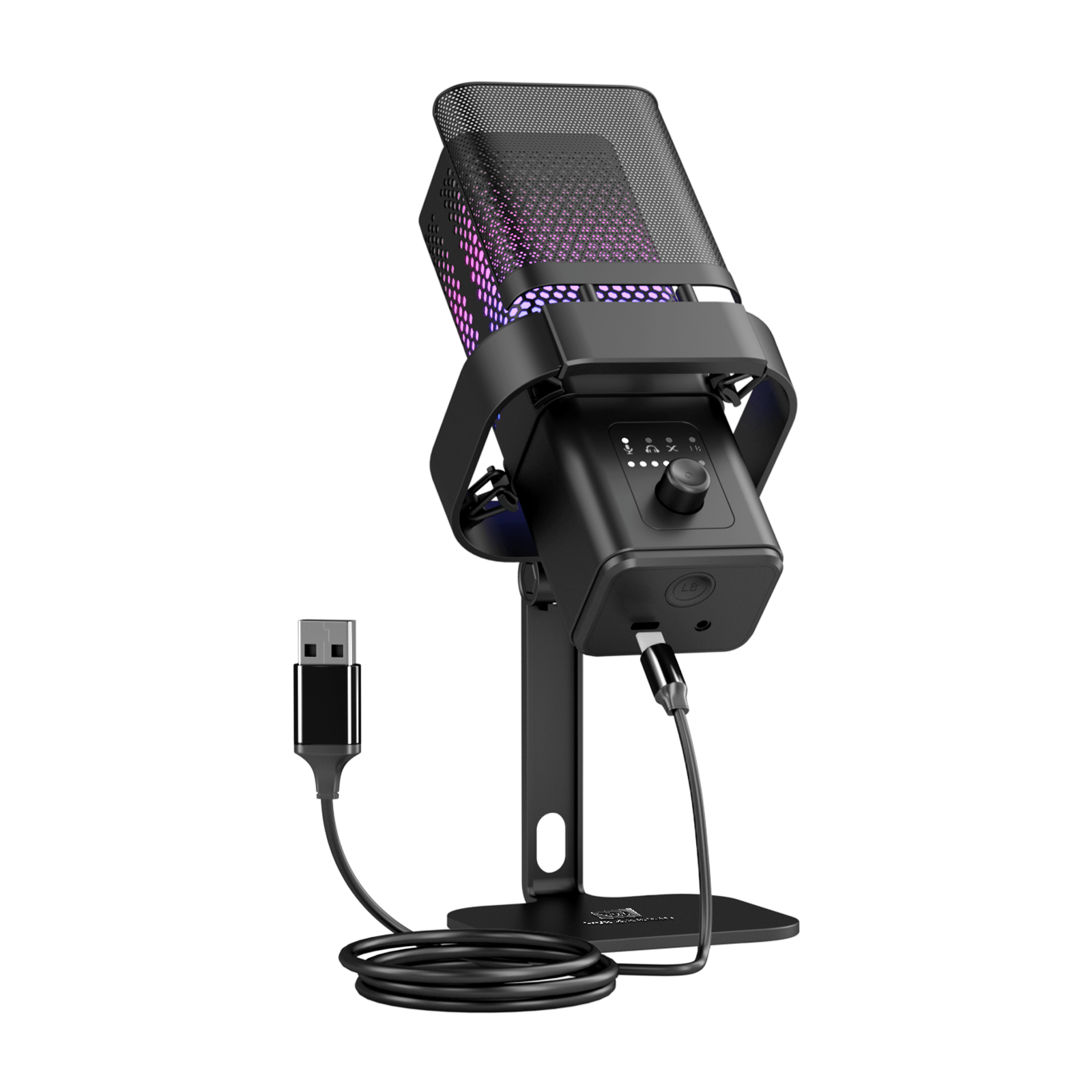 WinBridge USB Recording Microphone - Computer Cardioid Condenser PC Gaming Mic with RGB Light, Gain Control, Headphones Jack, Mute Button, Monitoring, Desktop Stand for Streaming, Podcasting - WinBridge