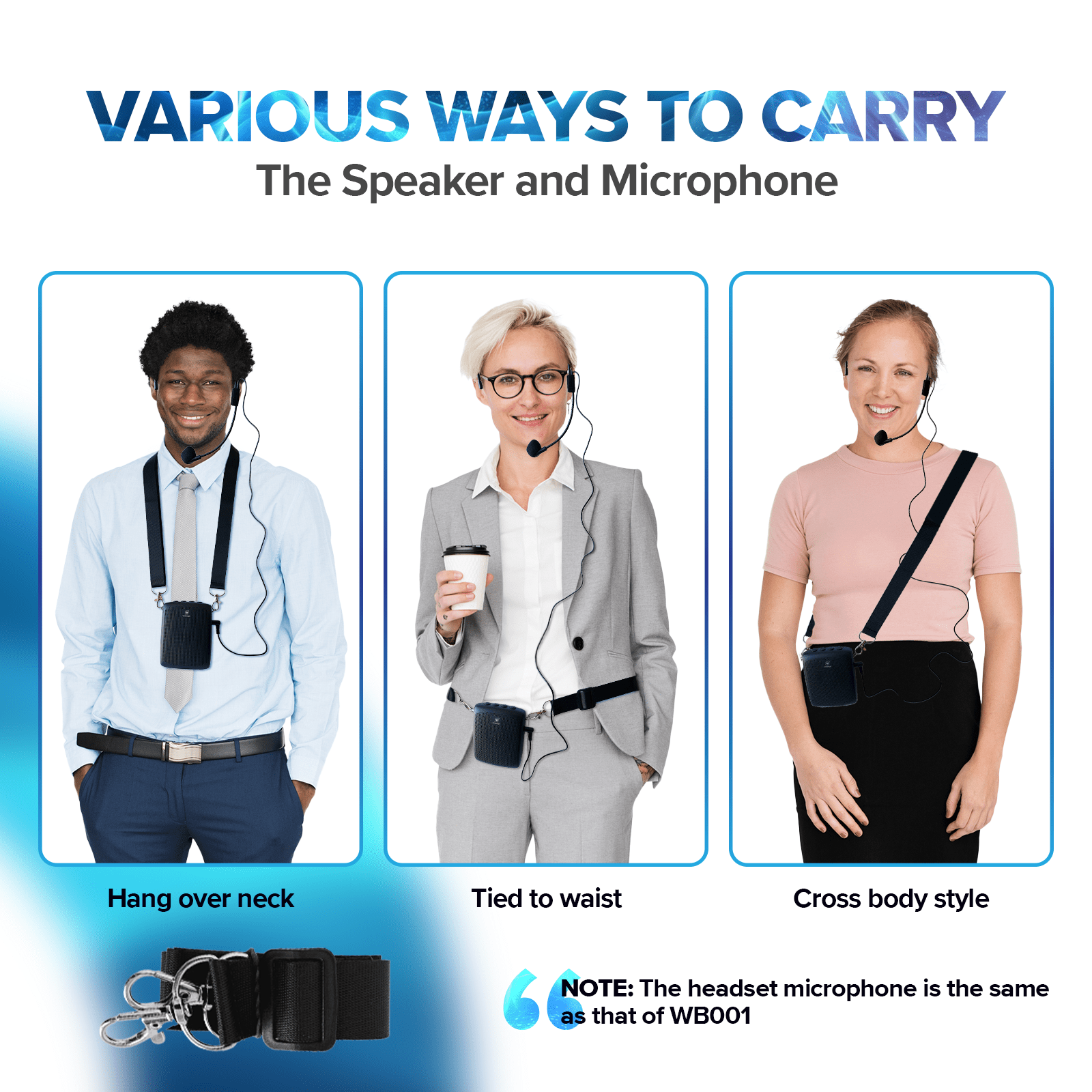 WinBridge WB003 Portable Voice Amplifier with Wired Headset Microphone,Support Bluetooth Play Music,Personal Speaker and Microphone for Teachers, Megaphone Microphone Headset with Belt Clip and Strap - WinBridge