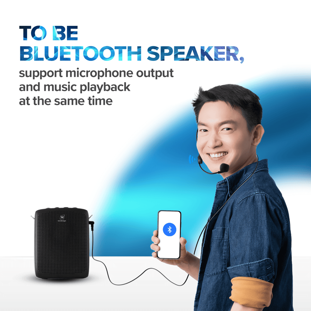 WinBridge WB003 Portable Voice Amplifier with Wired Headset Microphone,Support Bluetooth Play Music,Personal Speaker and Microphone for Teachers, Megaphone Microphone Headset with Belt Clip and Strap - WinBridge