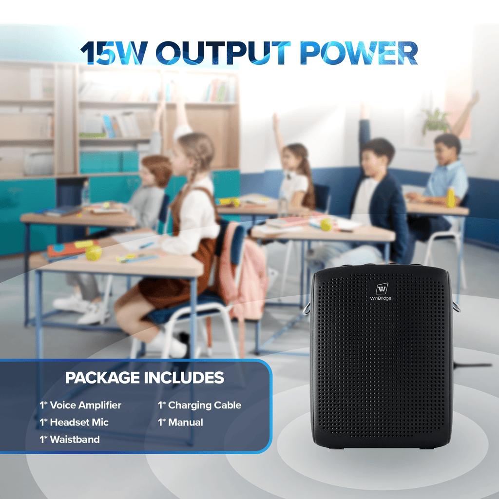 WinBridge WB003 Portable Voice Amplifier with Wired Headset Microphone,Support Bluetooth Play Music,Personal Speaker and Microphone for Teachers, Megaphone Microphone Headset with Belt Clip and Strap - WinBridge