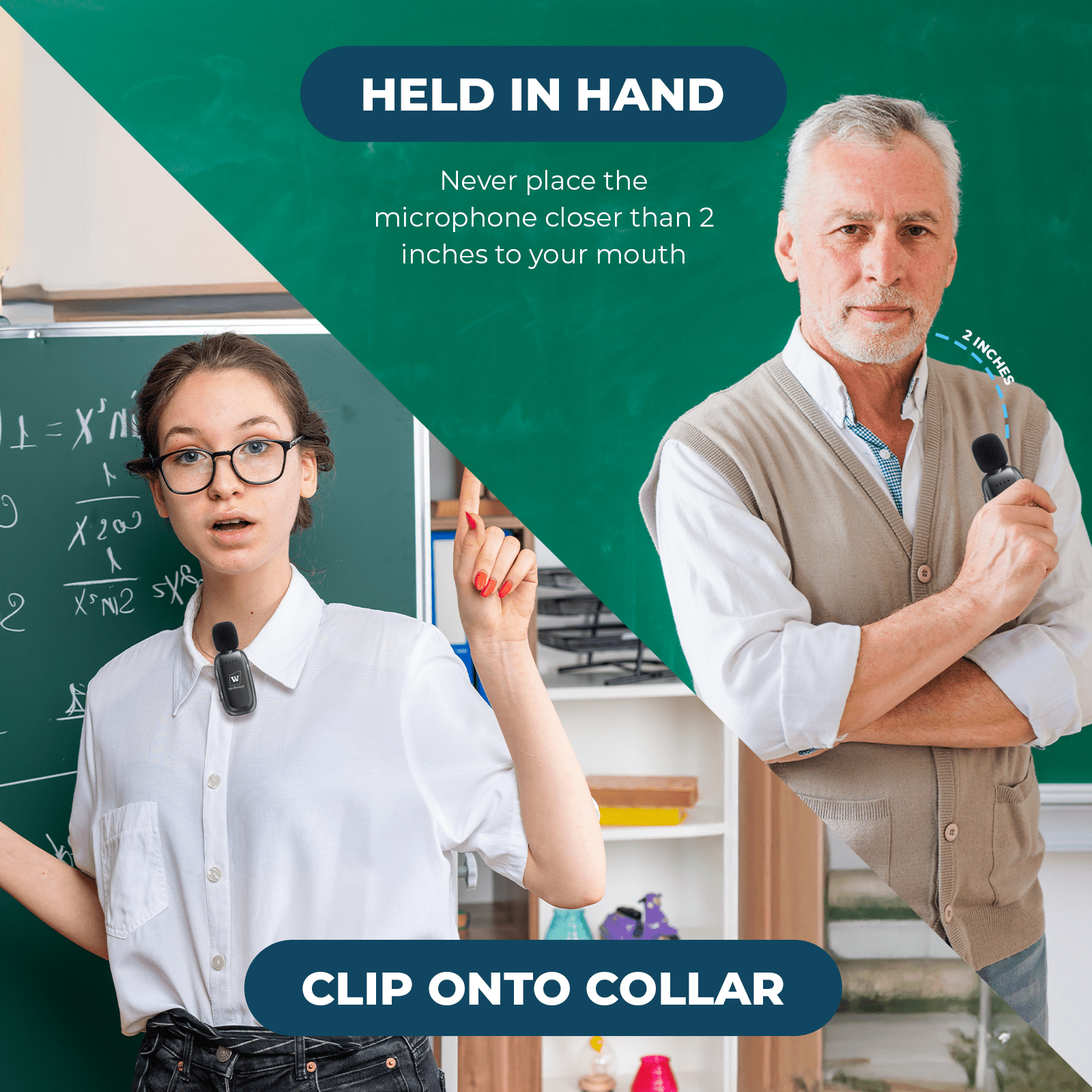 WinBridge WB005 Wireles Voice Amplifier with Bluetooth Lavalier Lapel Microphone for Teachers,15W Portable Speaker and Wireless Clip On Microphone System, Mini Megaphone Speaker Mic Set 2600mAh - WinBridge