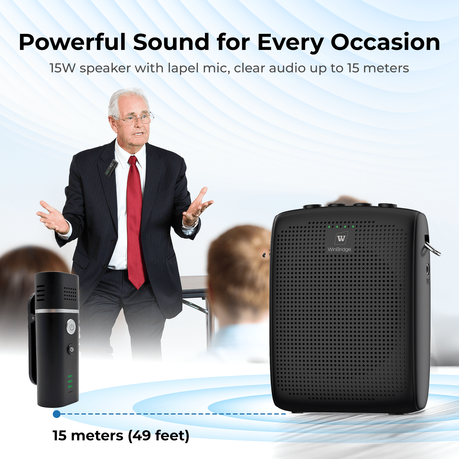 WinBridge WB006 Portable Voice Amplifier with Wireless Lavalier Microphone,Teacher Mic with Speaker,Wireless Amplifier for Teachers, Clip On Microphone System Bluetooth Speaker, Headset Megaphone, 15W - WinBridge
