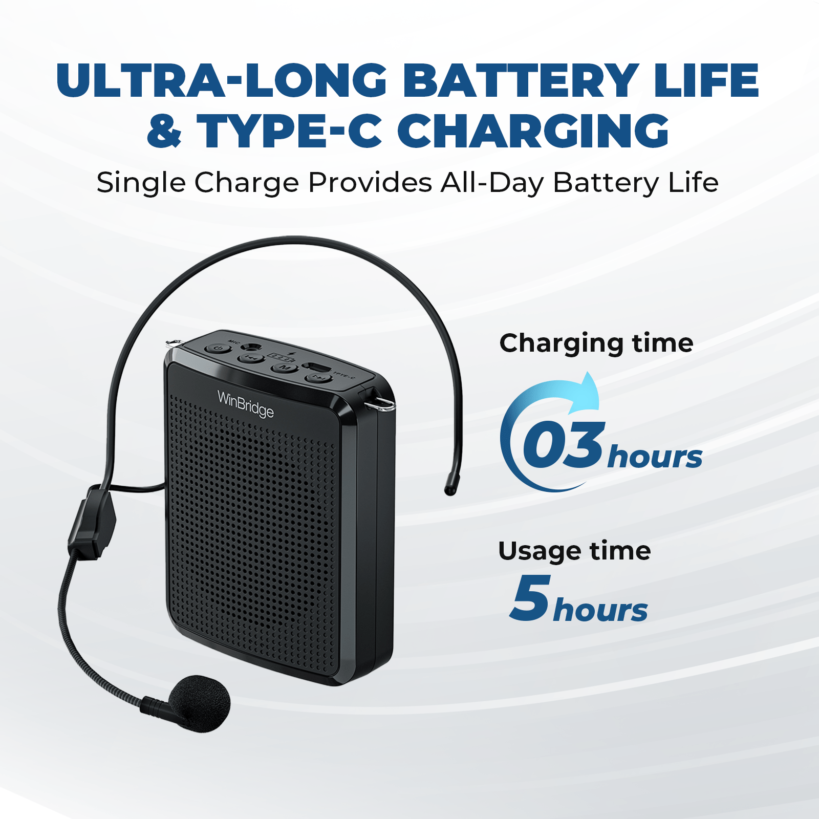 WinBridge WB008 Voice Amplifier with Portable Microphone, Teacher Microphone for Classroom,Tour Guide Speaker, Headset Mic for Group Instructor, Megaphone Mic, Clear Sound| No Feedback - WinBridge