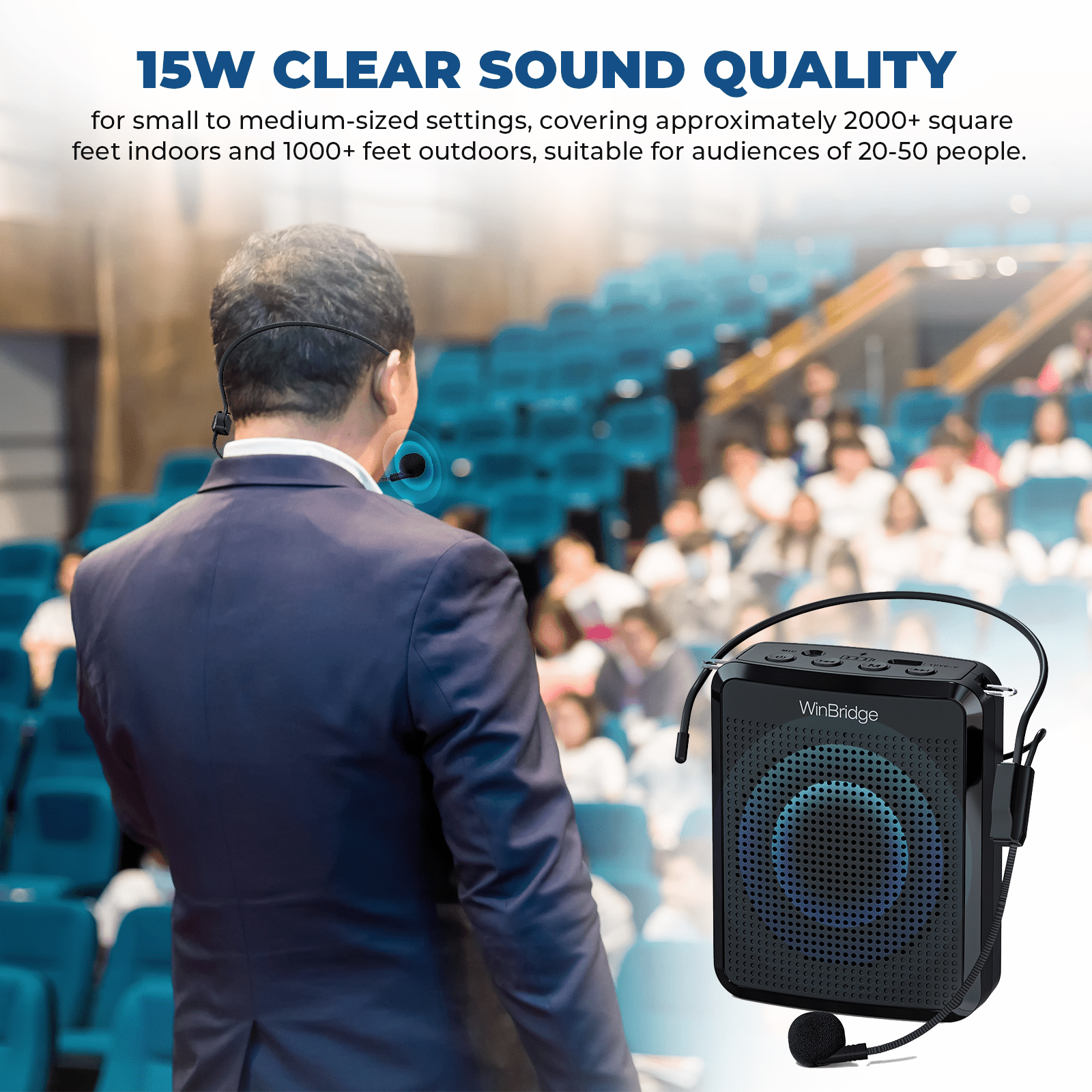 WinBridge WB008 Voice Amplifier with Portable Microphone, Teacher Microphone for Classroom,Tour Guide Speaker, Headset Mic for Group Instructor, Megaphone Mic, Clear Sound| No Feedback - WinBridge