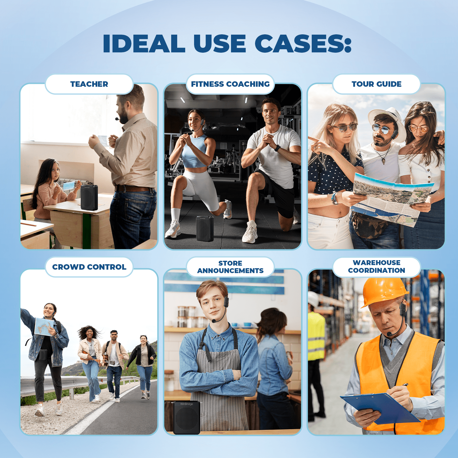 WinBridge WB008U Wireless Voice Amplifier UHF Microphone, Portable Speaker Microphone with Bluetooth, Personal Voice Enhancer Clear Original Sound, Small PA System for Teachers, Public Speaking - WinBridge