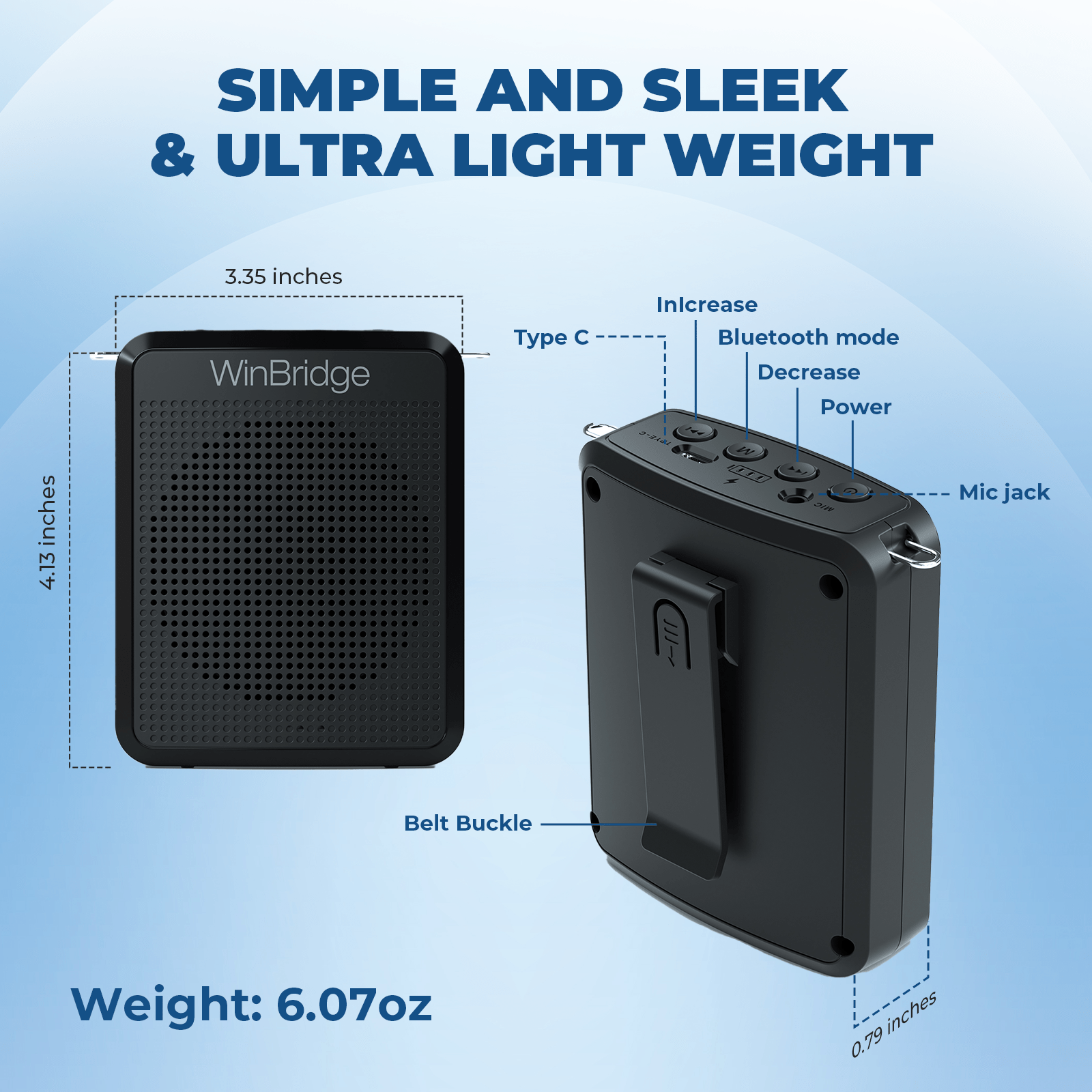 WinBridge WB008U Wireless Voice Amplifier UHF Microphone, Portable Speaker Microphone with Bluetooth, Personal Voice Enhancer Clear Original Sound, Small PA System for Teachers, Public Speaking - WinBridge