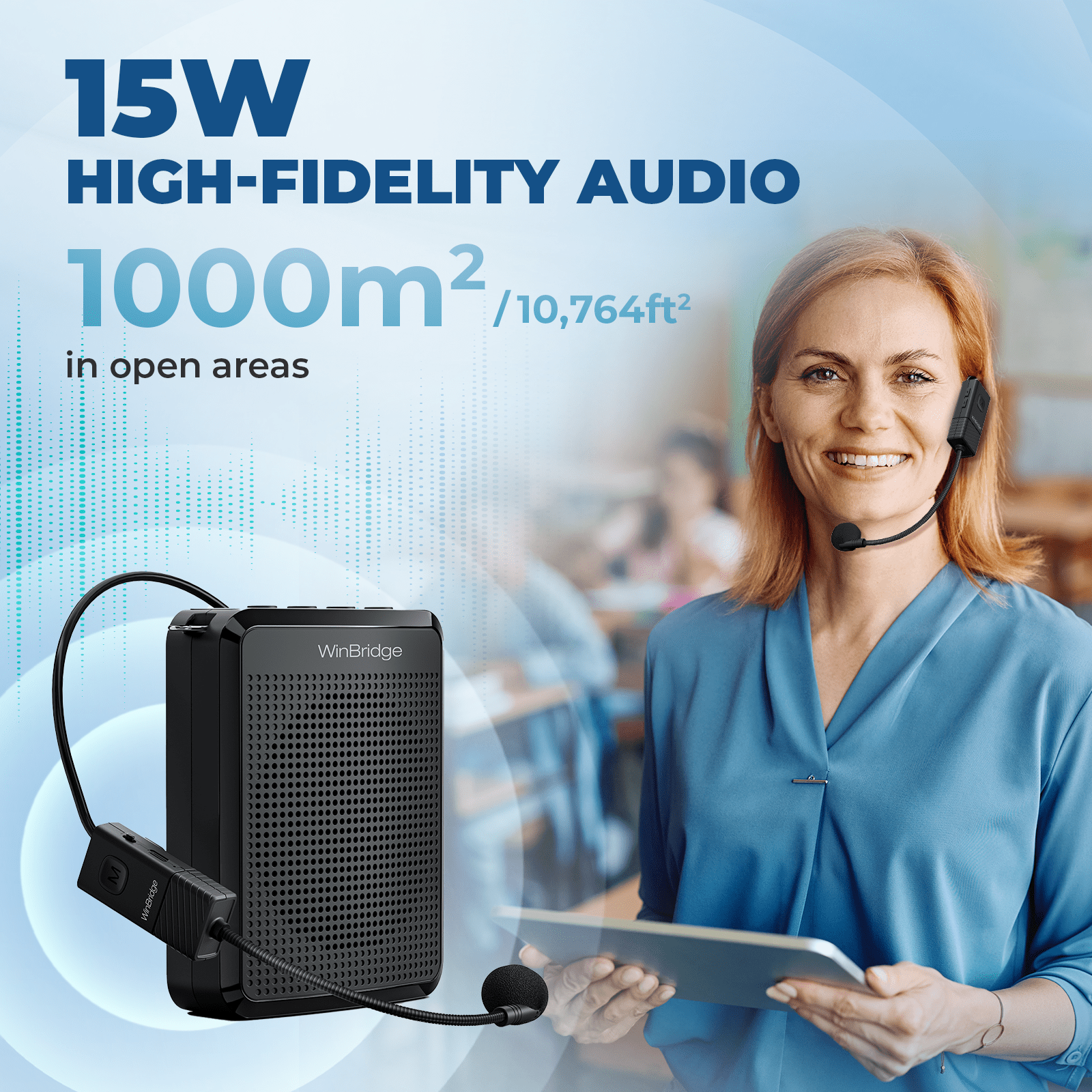 WinBridge WB008U Wireless Voice Amplifier UHF Microphone, Portable Speaker Microphone with Bluetooth, Personal Voice Enhancer Clear Original Sound, Small PA System for Teachers, Public Speaking - WinBridge