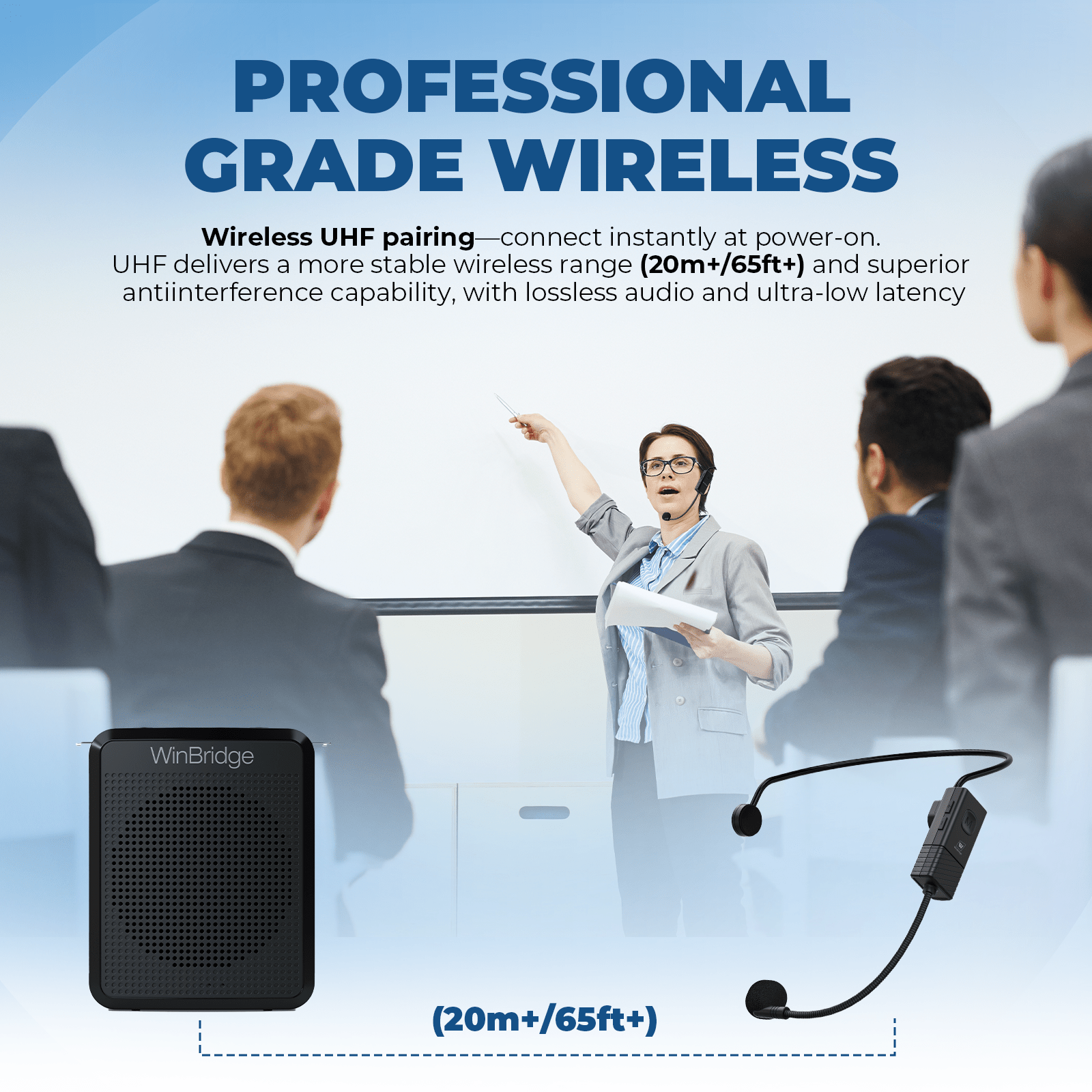 WinBridge WB008U Wireless Voice Amplifier UHF Microphone, Portable Speaker Microphone with Bluetooth, Personal Voice Enhancer Clear Original Sound, Small PA System for Teachers, Public Speaking - WinBridge