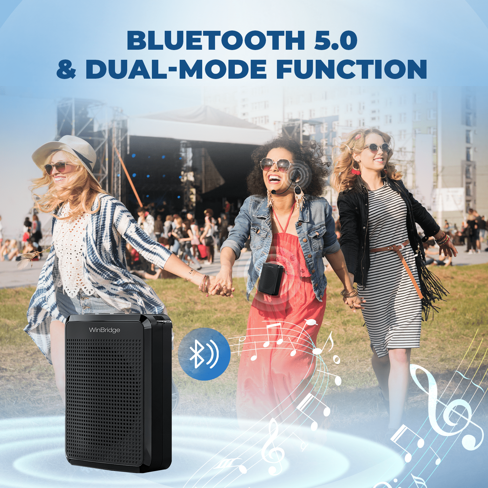 WinBridge WB008U Wireless Voice Amplifier UHF Microphone, Portable Speaker Microphone with Bluetooth, Personal Voice Enhancer Clear Original Sound, Small PA System for Teachers, Public Speaking - WinBridge