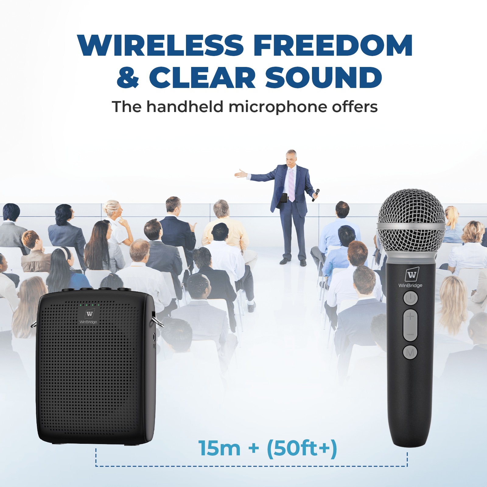 WinBridge WB009 Wireless Voice Amplifier with Microphone for Teachers, Portable PA System with Bluetooth Handheld Mic, Portable Speaker Mic Set, Cardioid Pickup for Classroom, Outdoor, Public Speaking - WinBridge