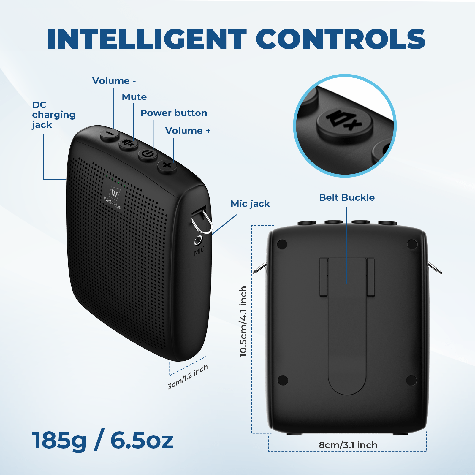 WinBridge WB009 Wireless Voice Amplifier with Microphone for Teachers, Portable PA System with Bluetooth Handheld Mic, Portable Speaker Mic Set, Cardioid Pickup for Classroom, Outdoor, Public Speaking - WinBridge