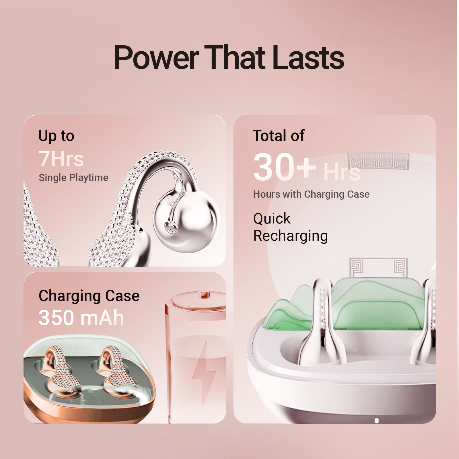 WinBridge Wireless Earbuds, Jewelry - Style Clip on Open Ear Headphones, Bluetooth 6.0, Earring Headphone for Women,Gift, Rose Gold - WinBridge