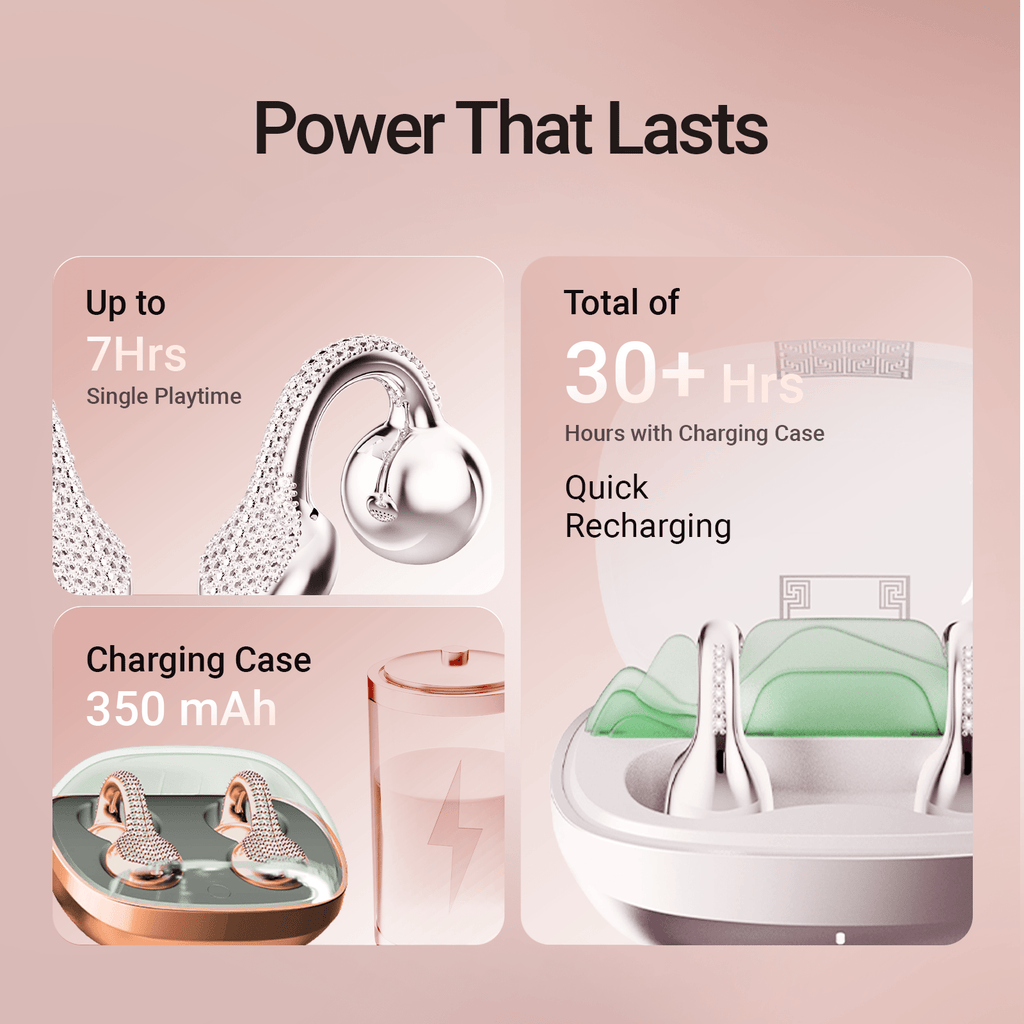 WinBridge Wireless Earbuds, Jewelry - Style Clip on Open Ear Headphones, Bluetooth 6.0, Earring Headphone for Women,Gift, Rose Gold - WinBridge