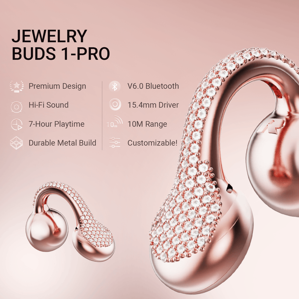 WinBridge Wireless Earbuds, Jewelry - Style Clip on Open Ear Headphones, Bluetooth 6.0, Earring Headphone for Women,Gift, Rose Gold - WinBridge