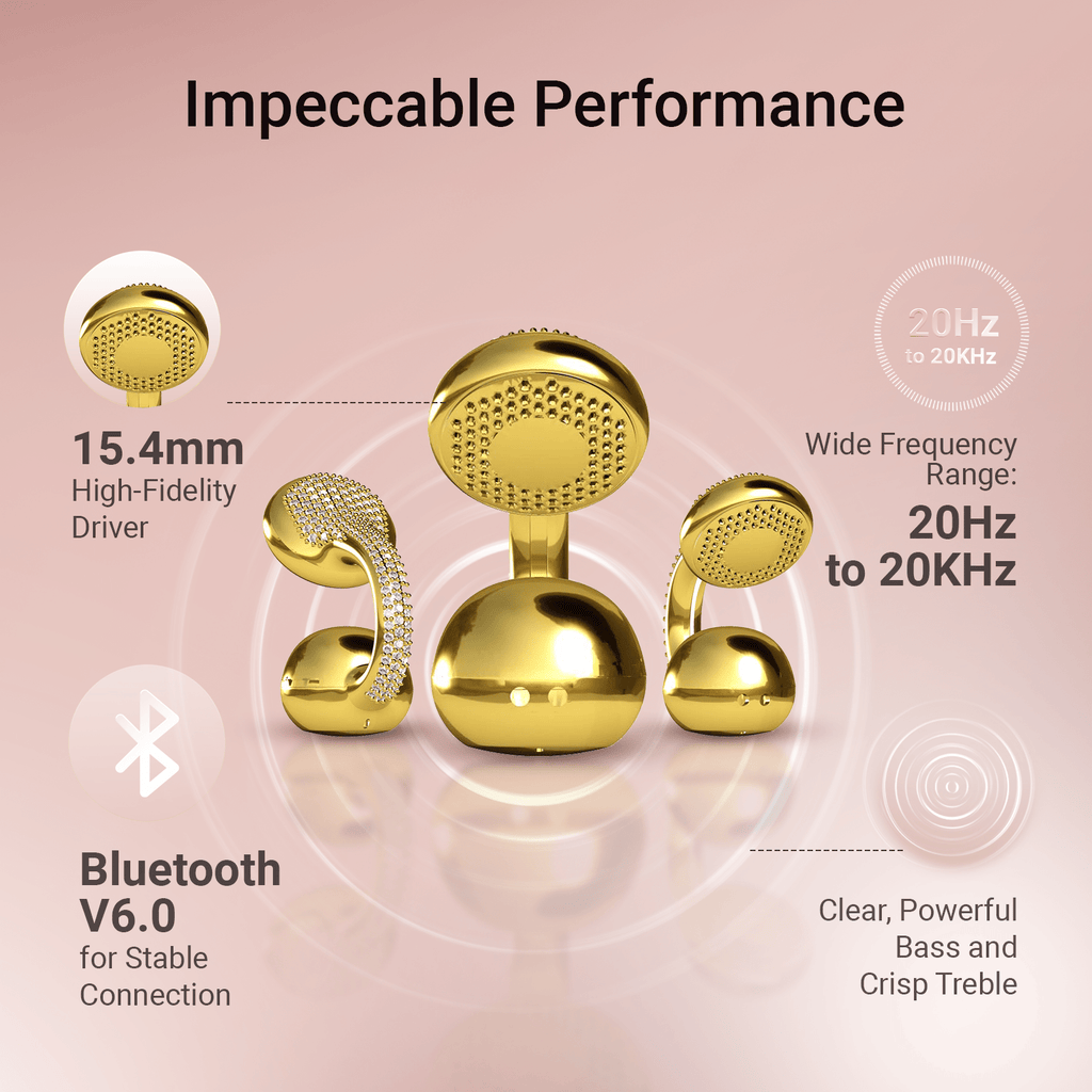 WinBridge Wireless Earbuds, Jewelry - Style Clip on Open Ear Headphones, Bluetooth 6.0, Earring Headphone for Women,Gift, Rose Gold - WinBridge